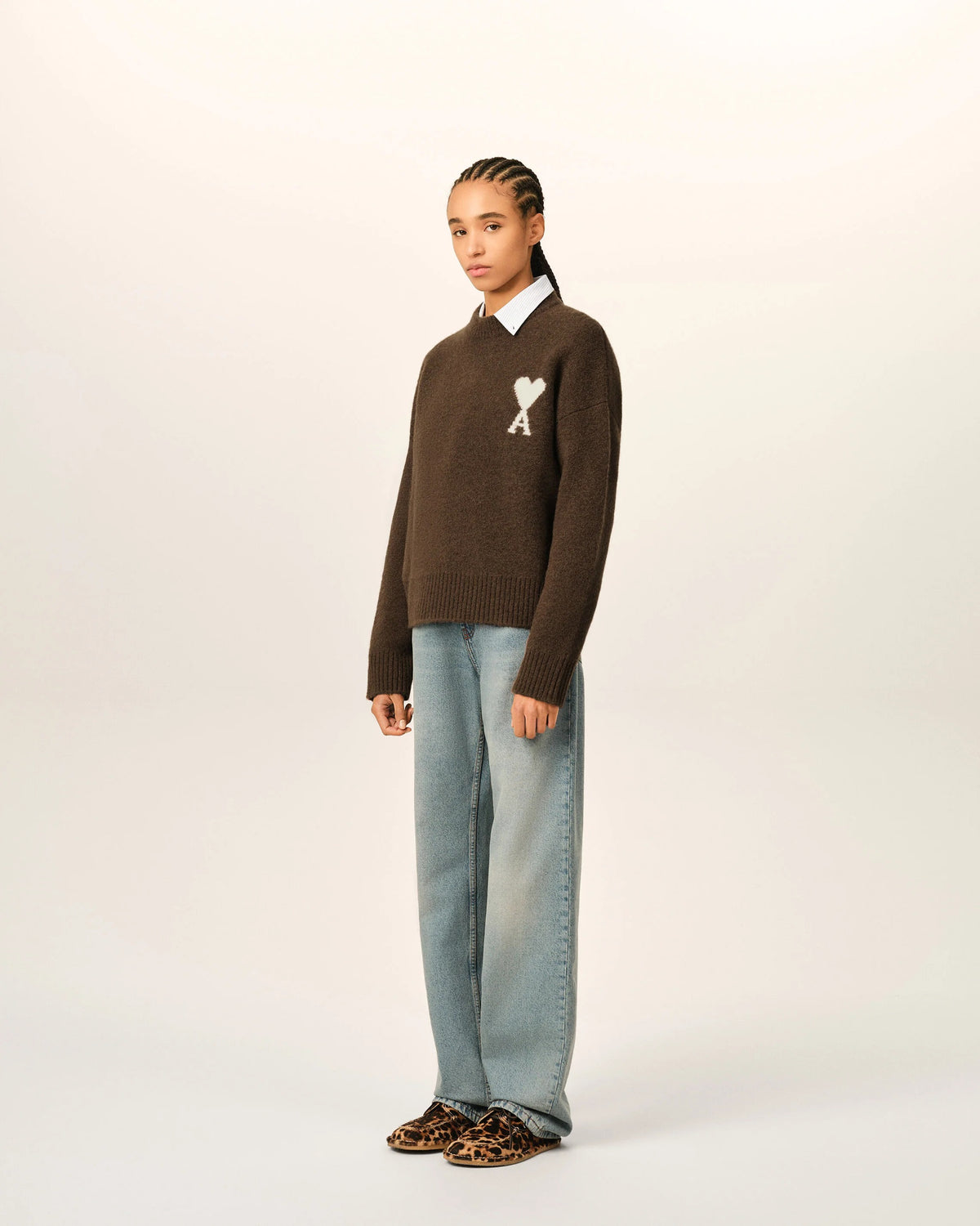 Crewneck alpaca sweater with ami de coeur-AMI-Verso