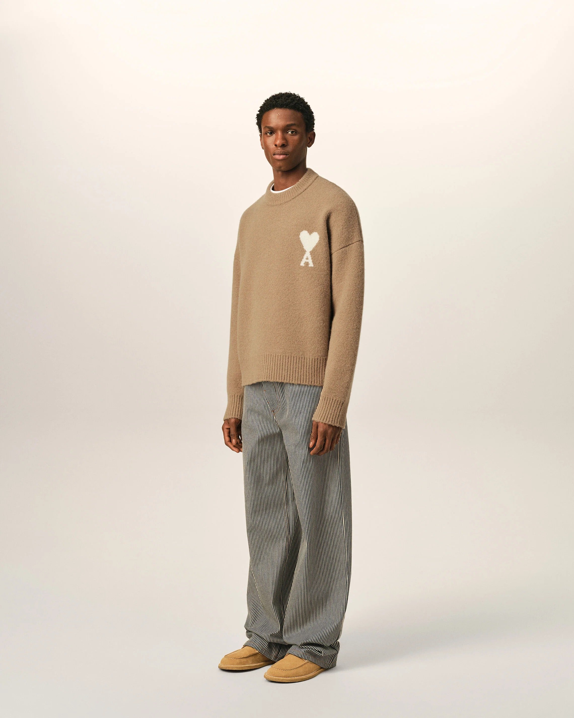Crewneck alpaca sweater with ami de coeur-AMI-Verso