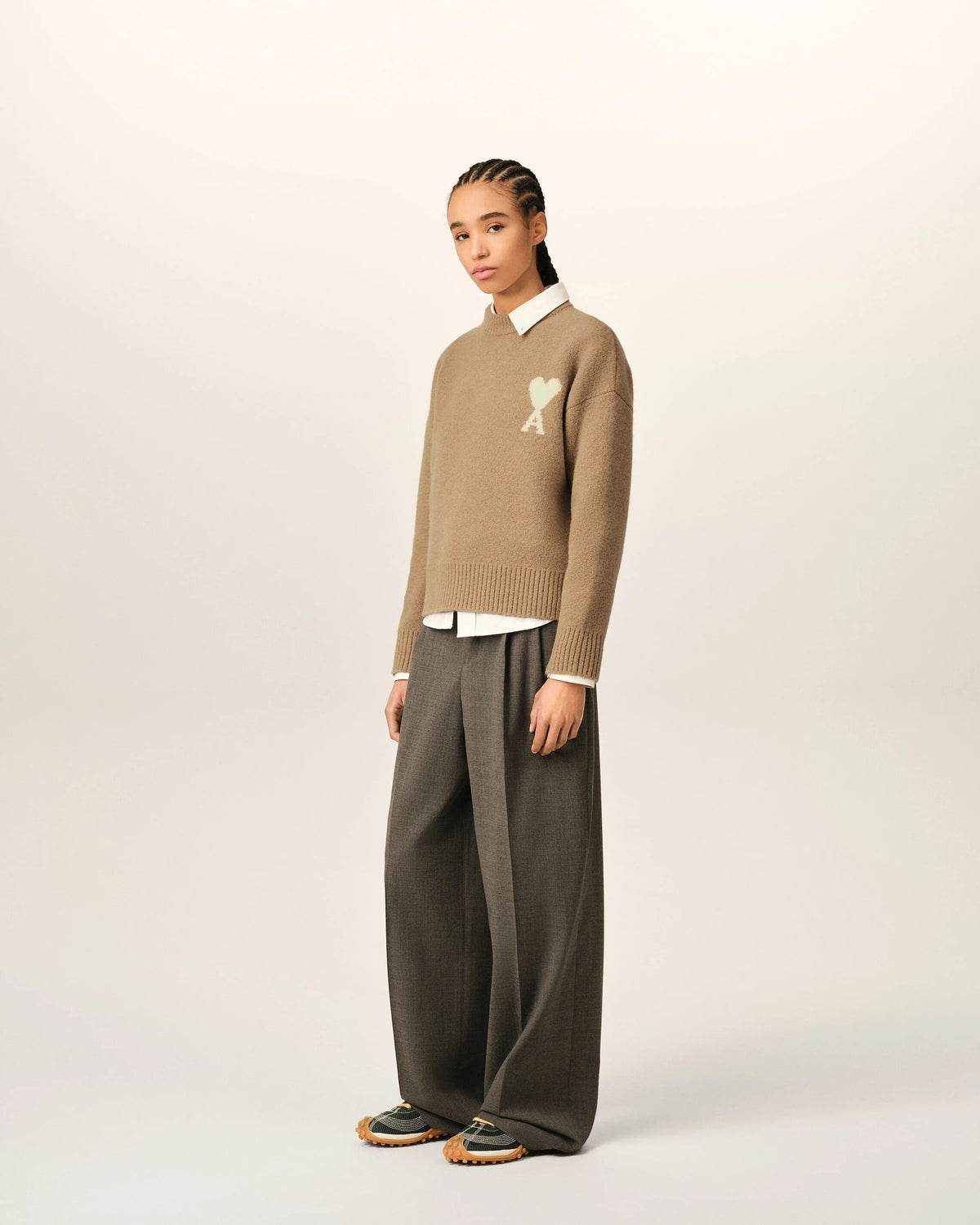 Crewneck alpaca sweater with ami de coeur-AMI-Verso