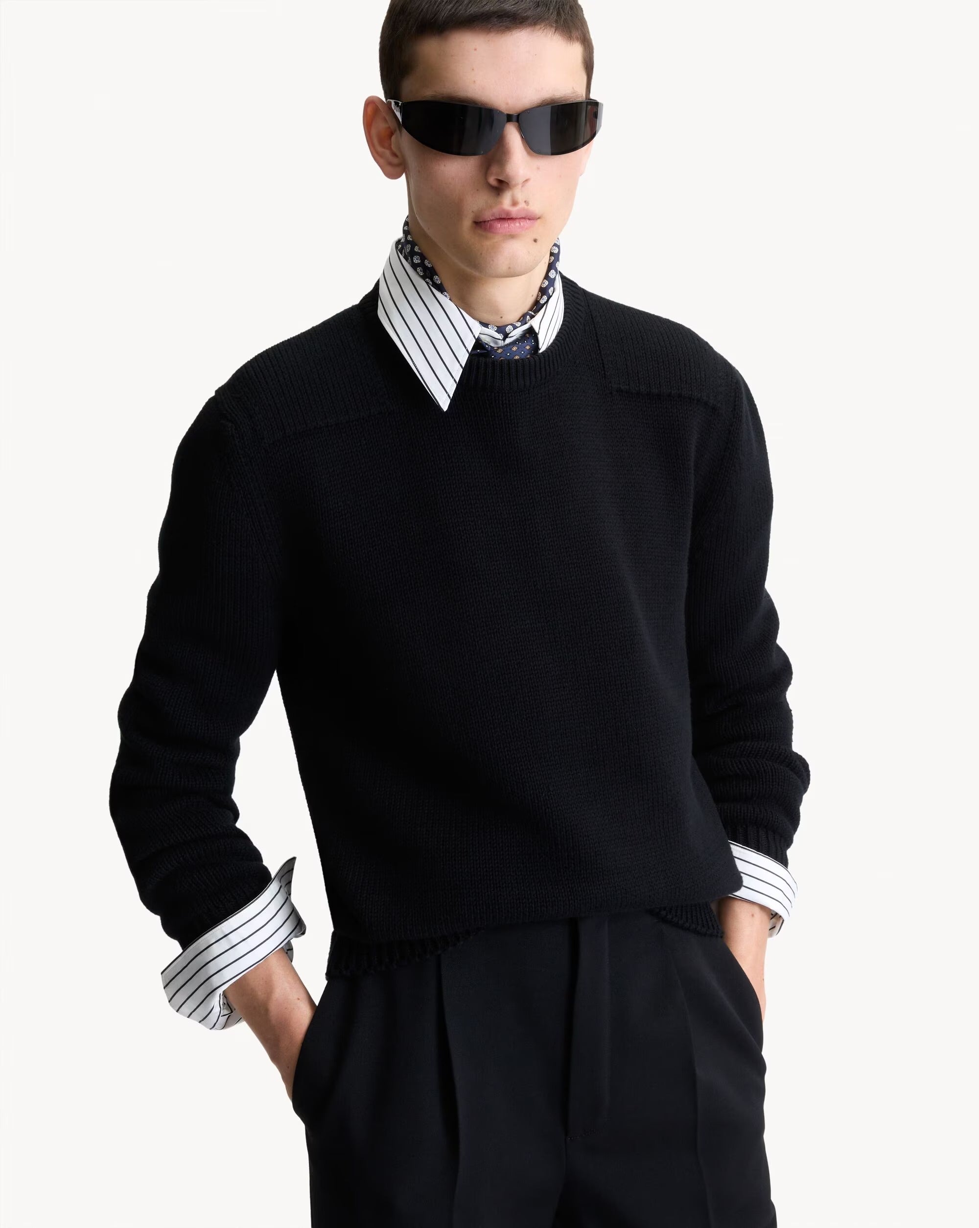 Crewneck sweater in cotton knit-SAINT LAURENT-Verso