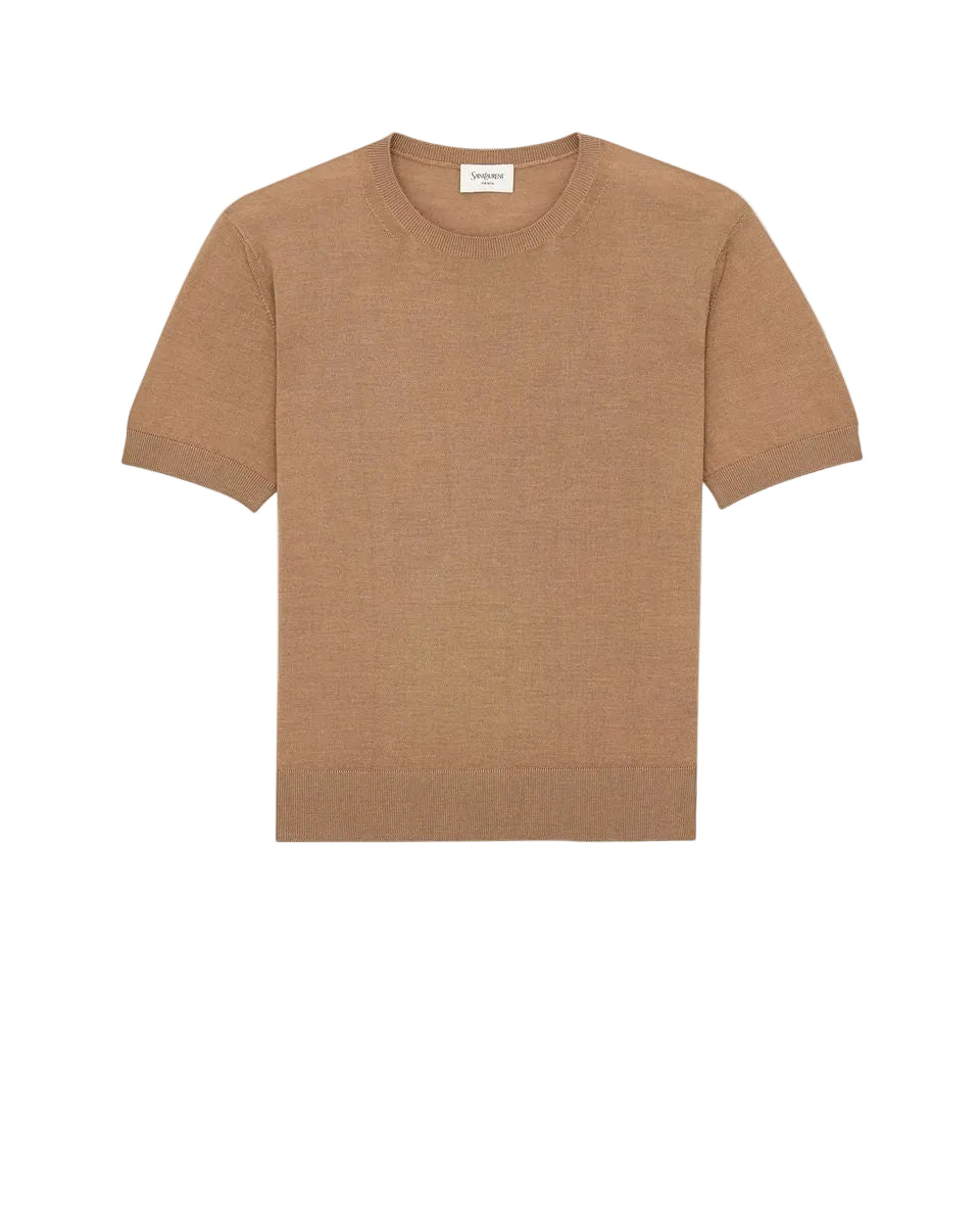 Crewneck t-shirt in cashmere, wool, and silk-SAINT LAURENT-Verso