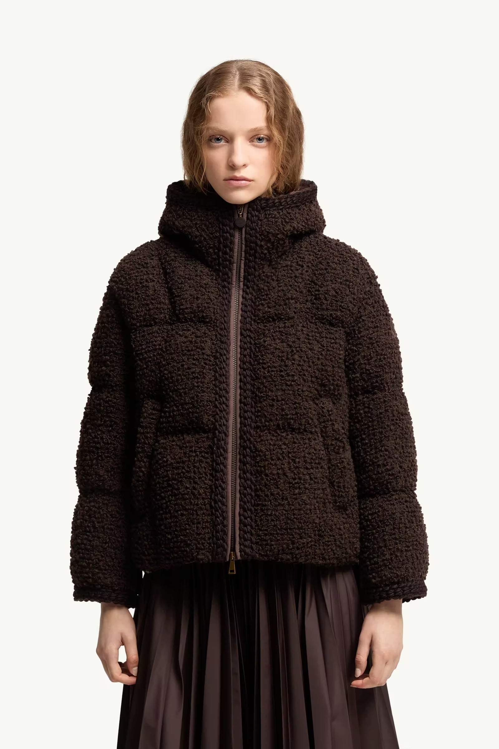 Cristallin hooded wool blend short down jacket-MONCLER-Verso
