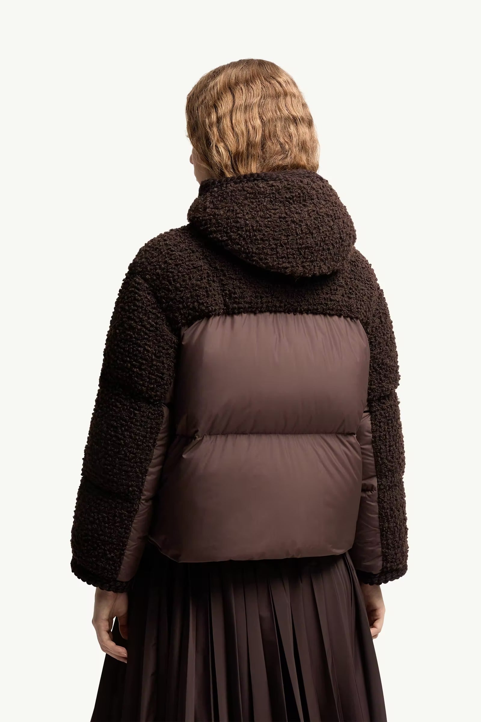 Cristallin hooded wool blend short down jacket-MONCLER-Verso