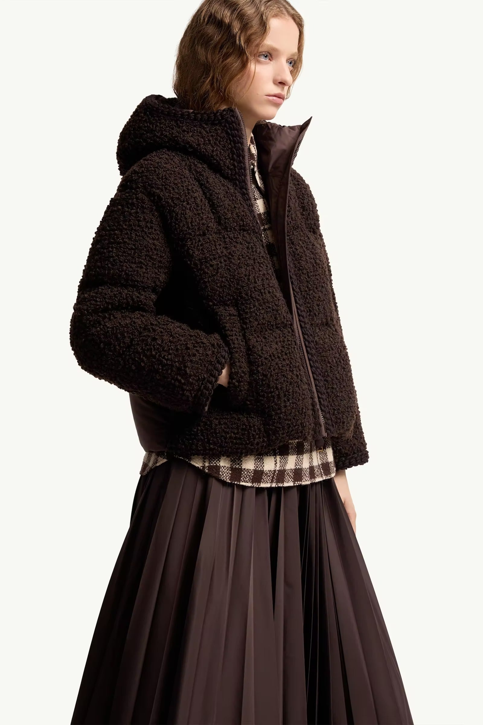 Cristallin hooded wool blend short down jacket-MONCLER-Verso