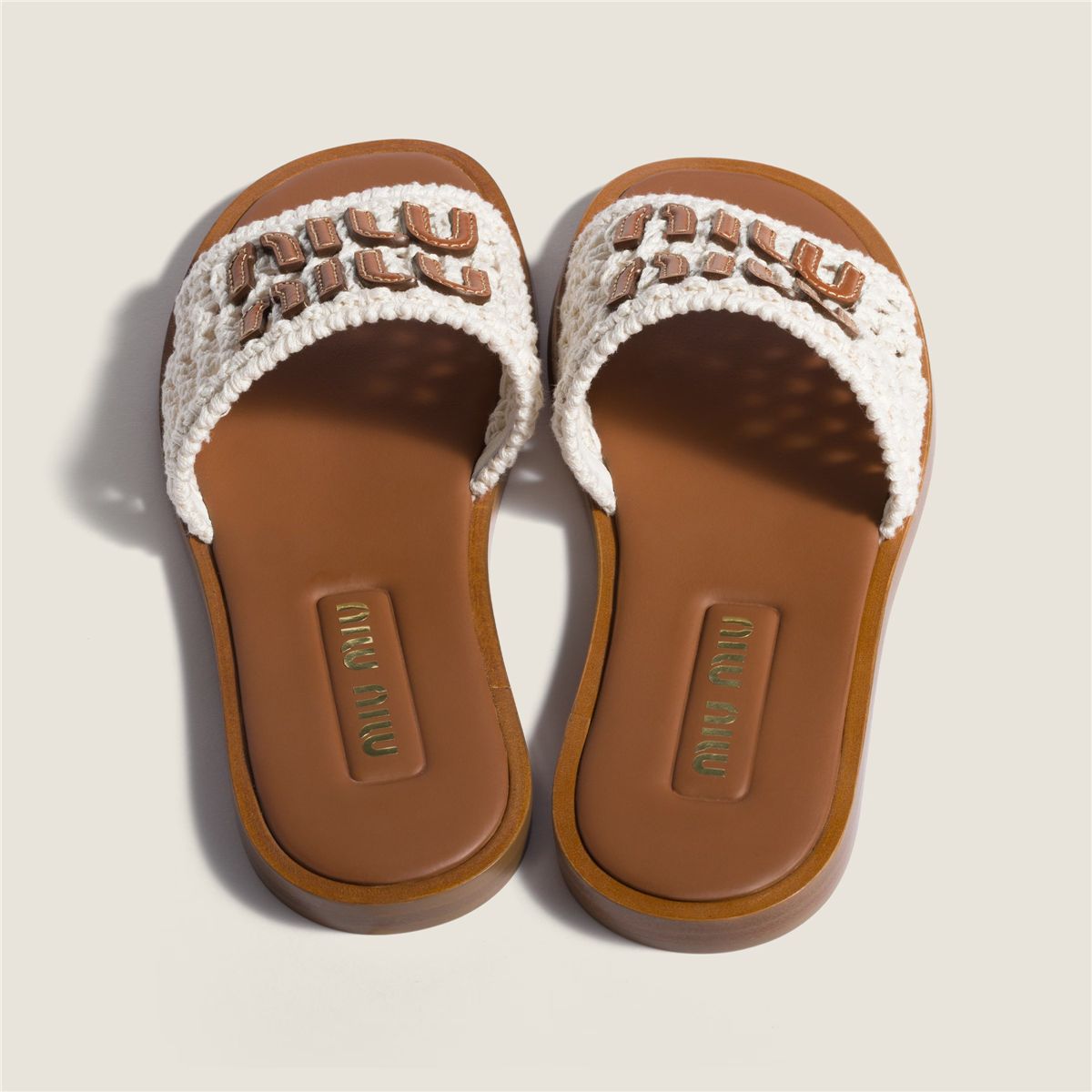 Crochet and leather slides-MIU MIU-Verso