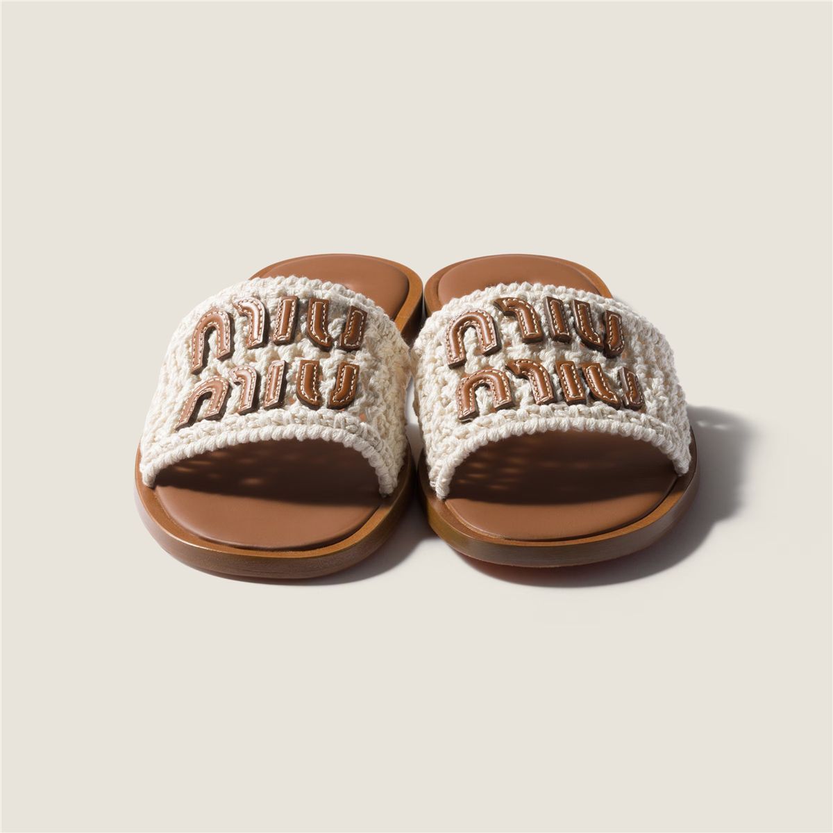 Crochet and leather slides-MIU MIU-Verso