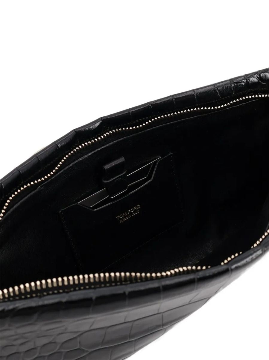 Crocodile-effect ring-handle clutch bag-TOM FORD-Verso