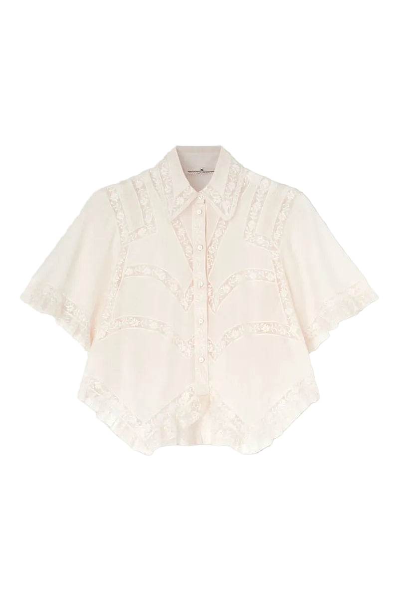 Cropped Cotton Muslin Shirt with Valencienne Lace-ERMANNO SCERVINO-Verso