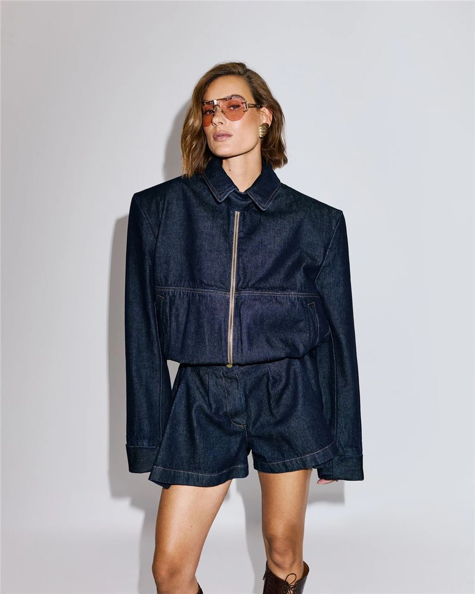 Cropped denim bomber-THE MANNEI-Verso