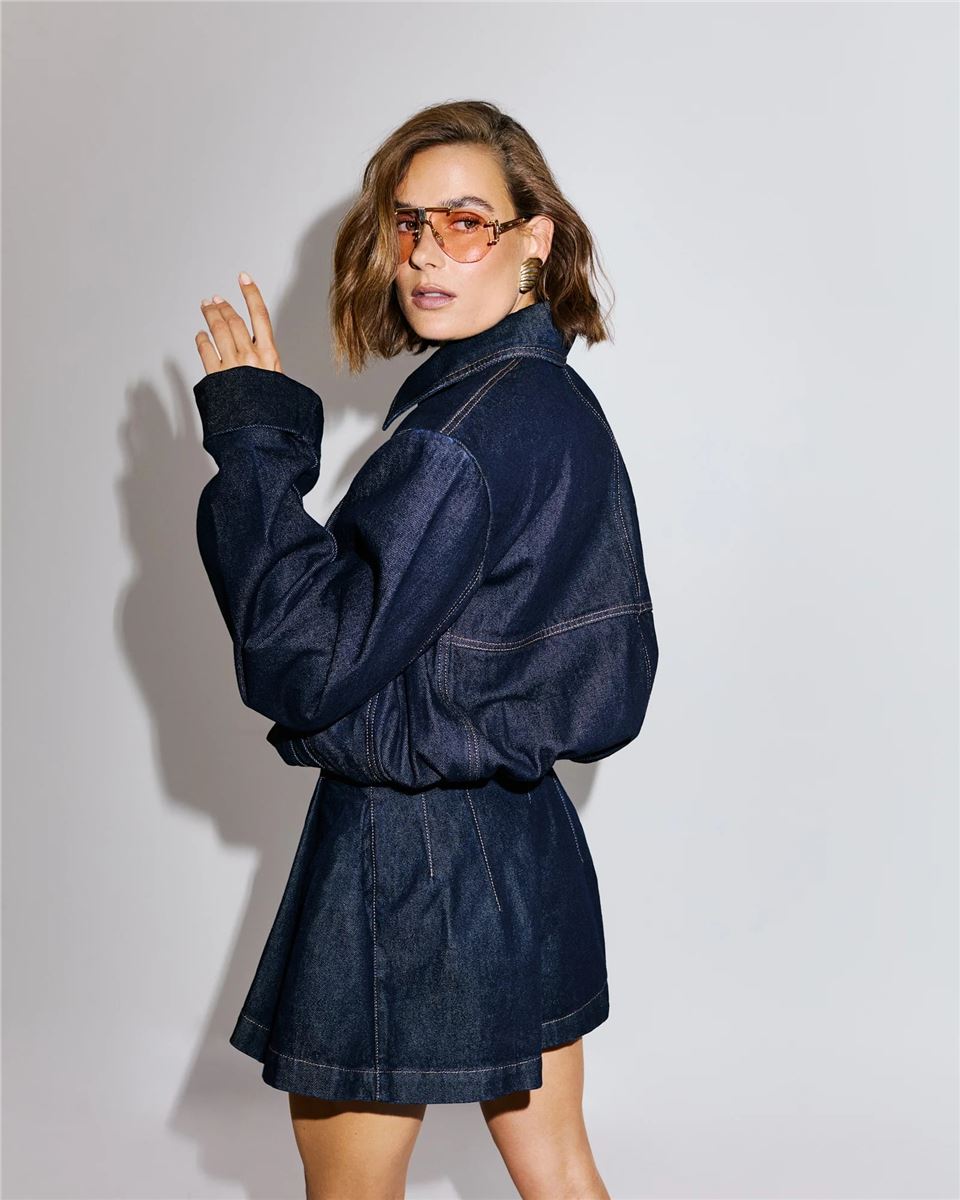 Cropped denim bomber-THE MANNEI-Verso