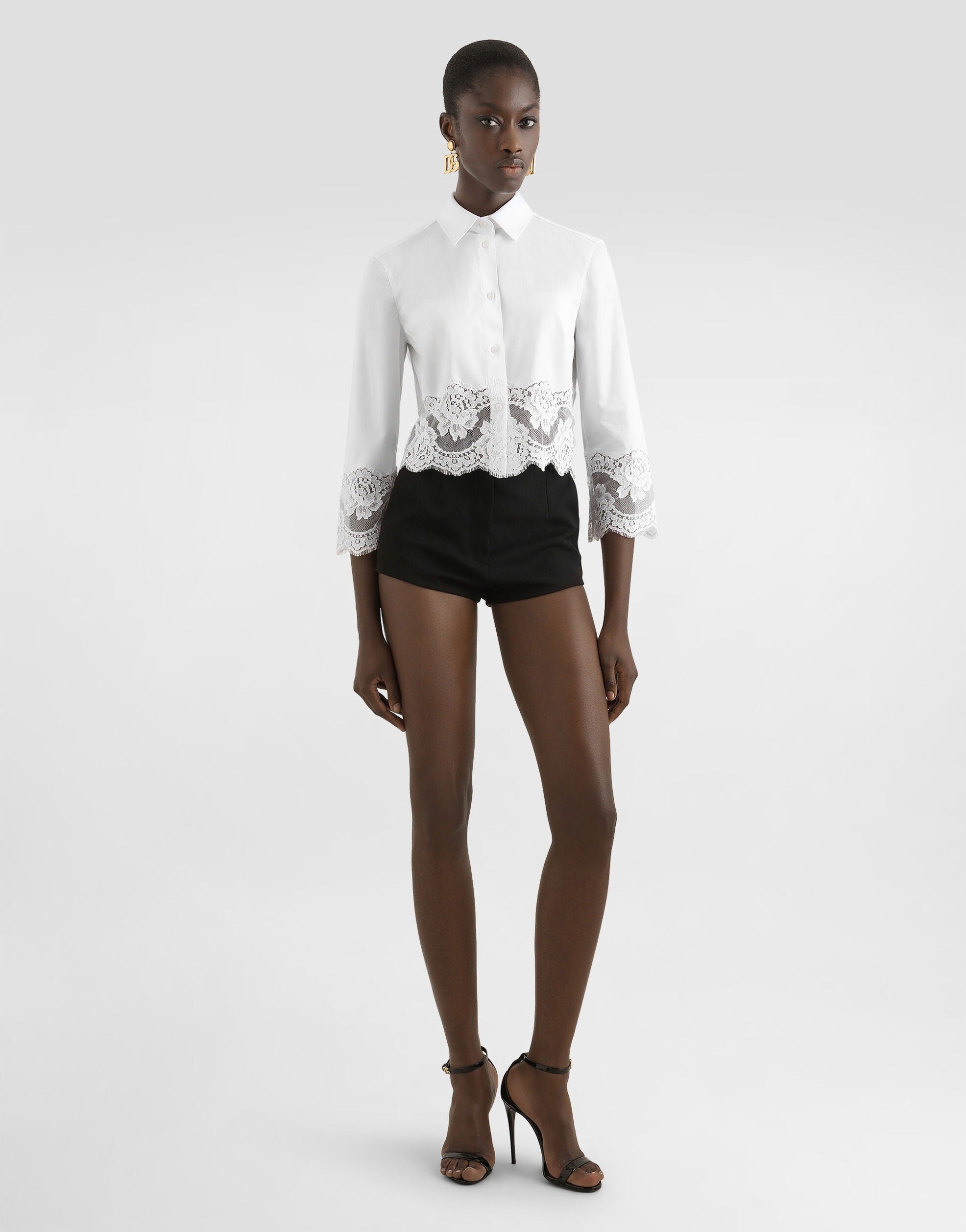 Cropped poplin shirt with lace inserts-DOLCE&GABBANA-Verso