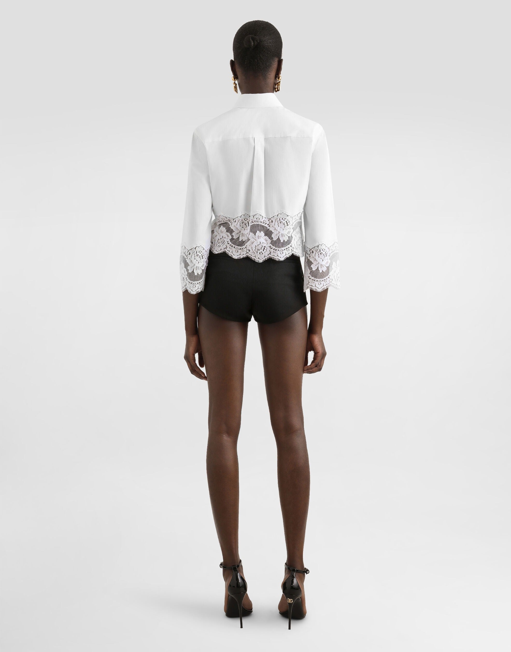 Cropped poplin shirt with lace inserts-DOLCE&GABBANA-Verso