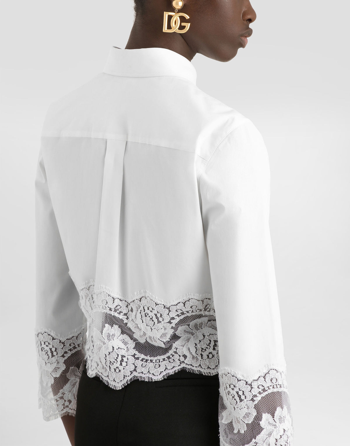Cropped poplin shirt with lace inserts-DOLCE&GABBANA-Verso
