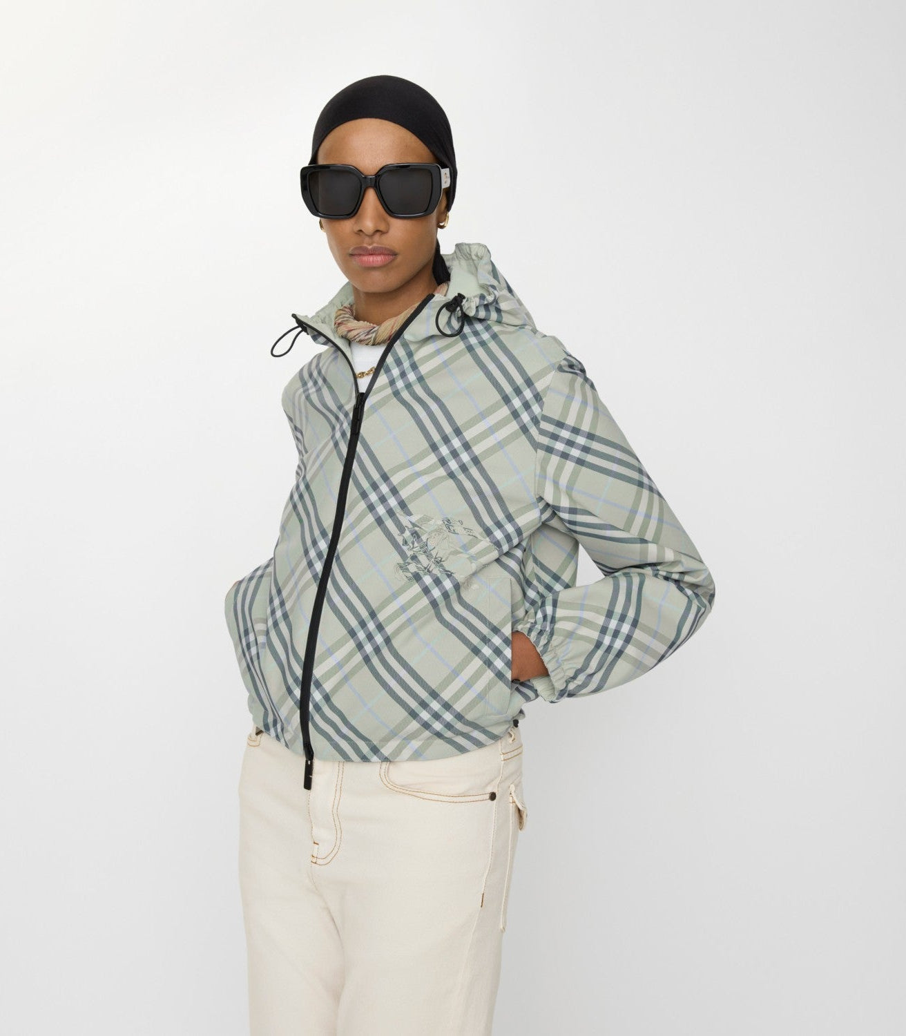 Cropped Reversible Check Jacket-BURBERRY-Verso