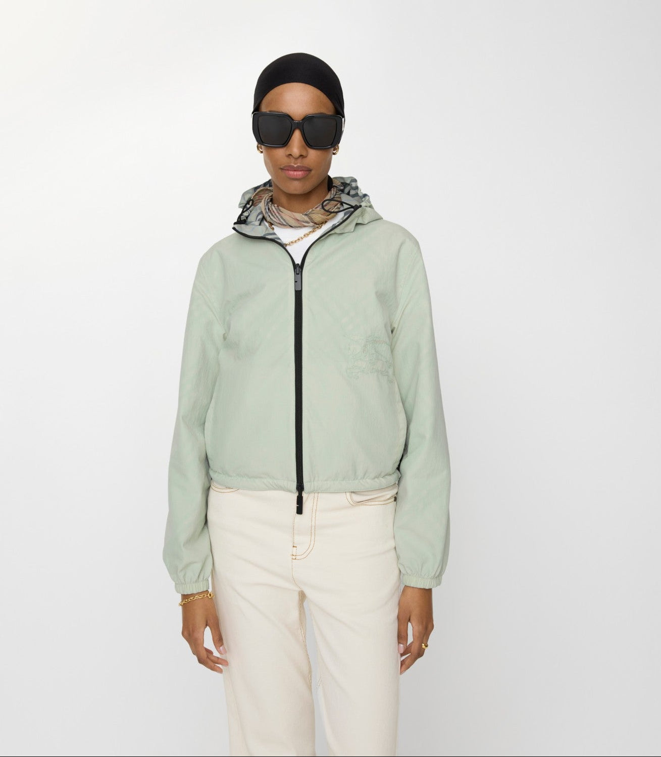 Cropped Reversible Check Jacket-BURBERRY-Verso