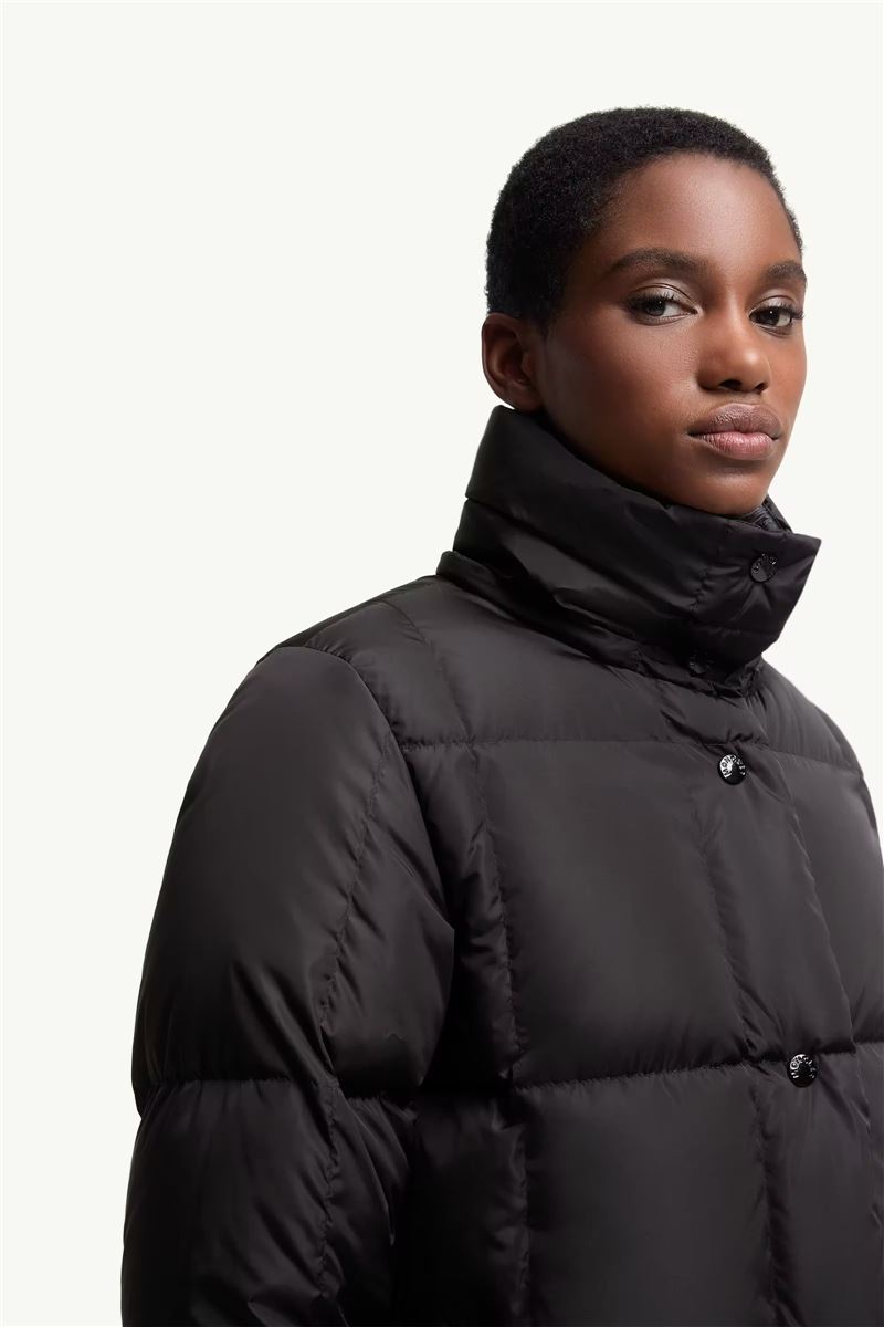 Litte square-quilted hooded long down jacket-MONCLER-Verso