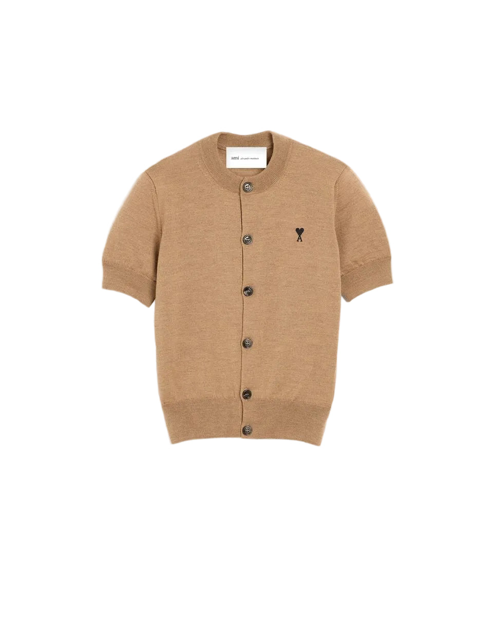 Wool short-sleeve cardigan with ami de coeur
