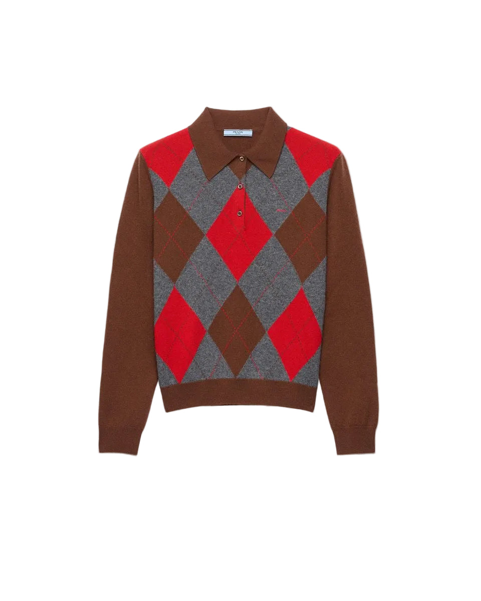 Argyle cashmere polo sweater-PRADA-309758-38-Verso