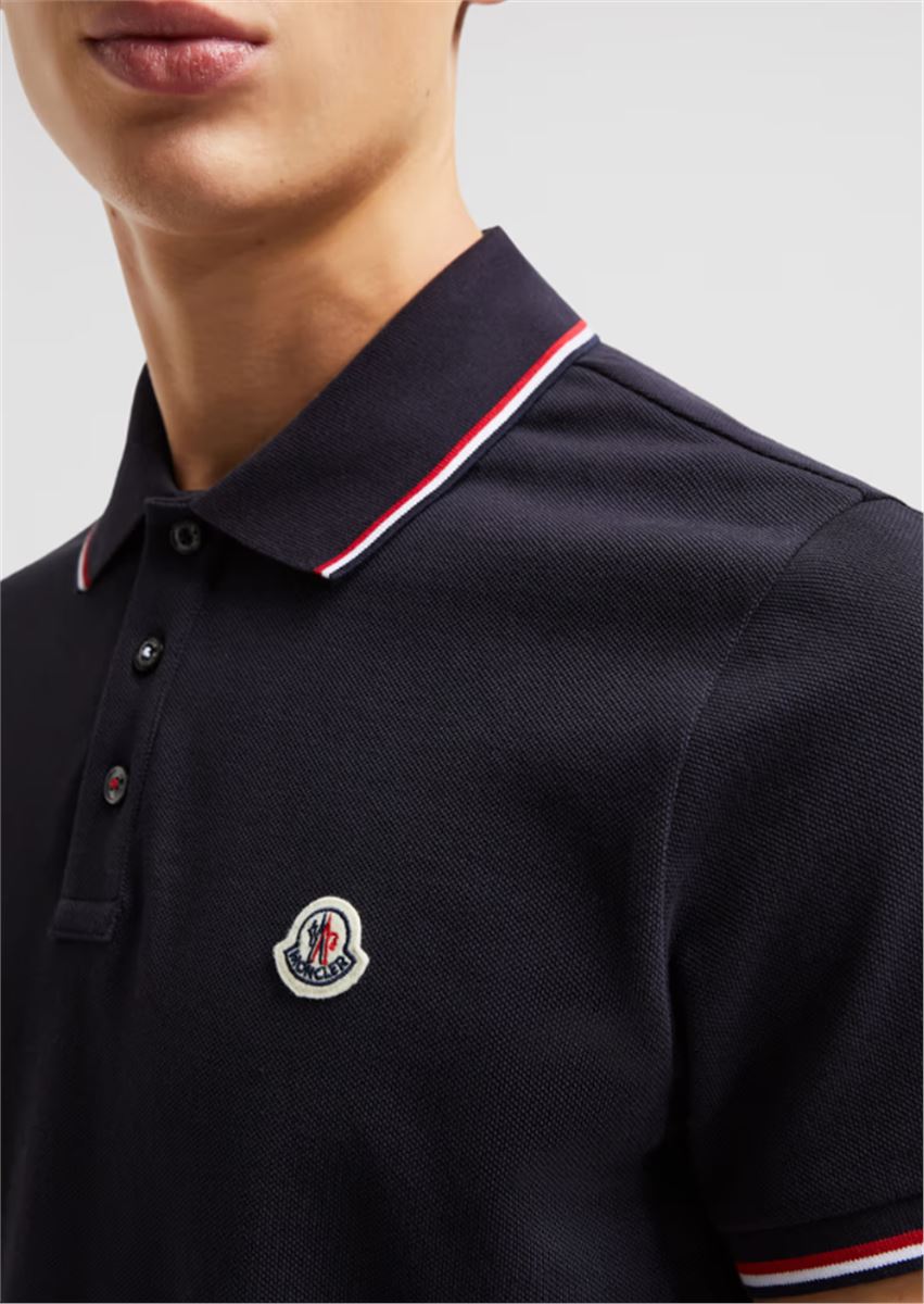 TRICOLOR-TRIMMED COTTON PIQUET POLO SHIRT - MONCLER - Verso