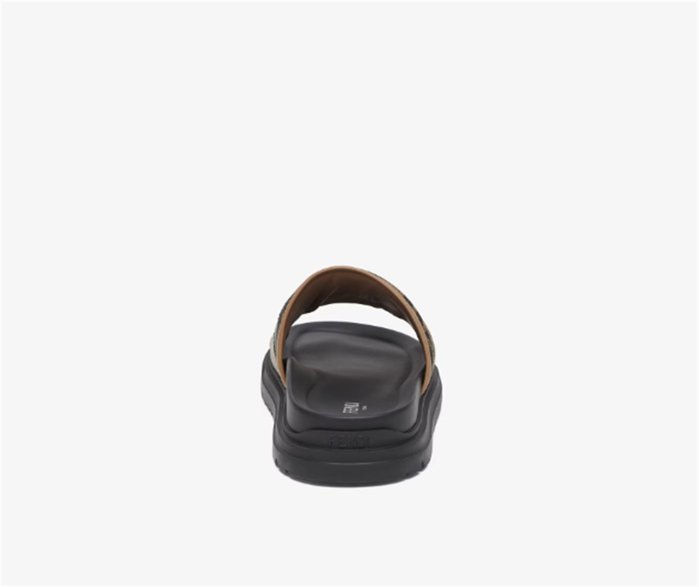 BROWN FF JACQUARD AND BEIGE LEATHER SLIDES -  FENDI -  Verso
