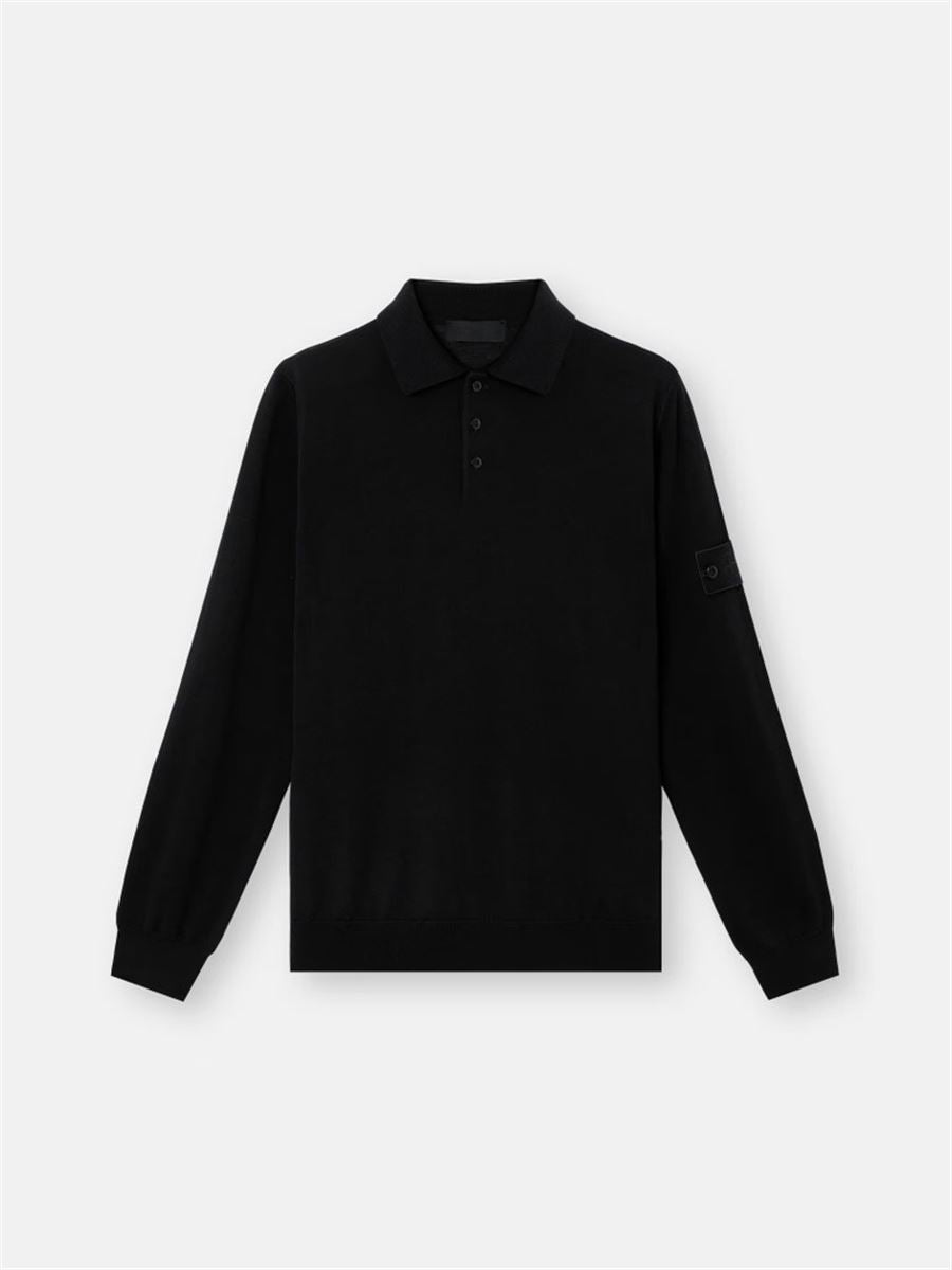 Long-sleeve polo jumper with ribbed trims