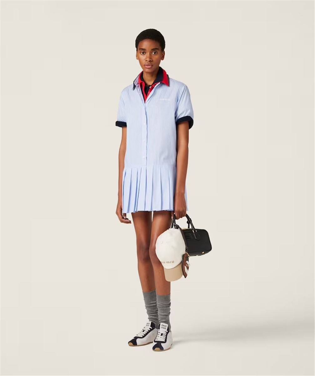 PLEATED STRIPED DRESS