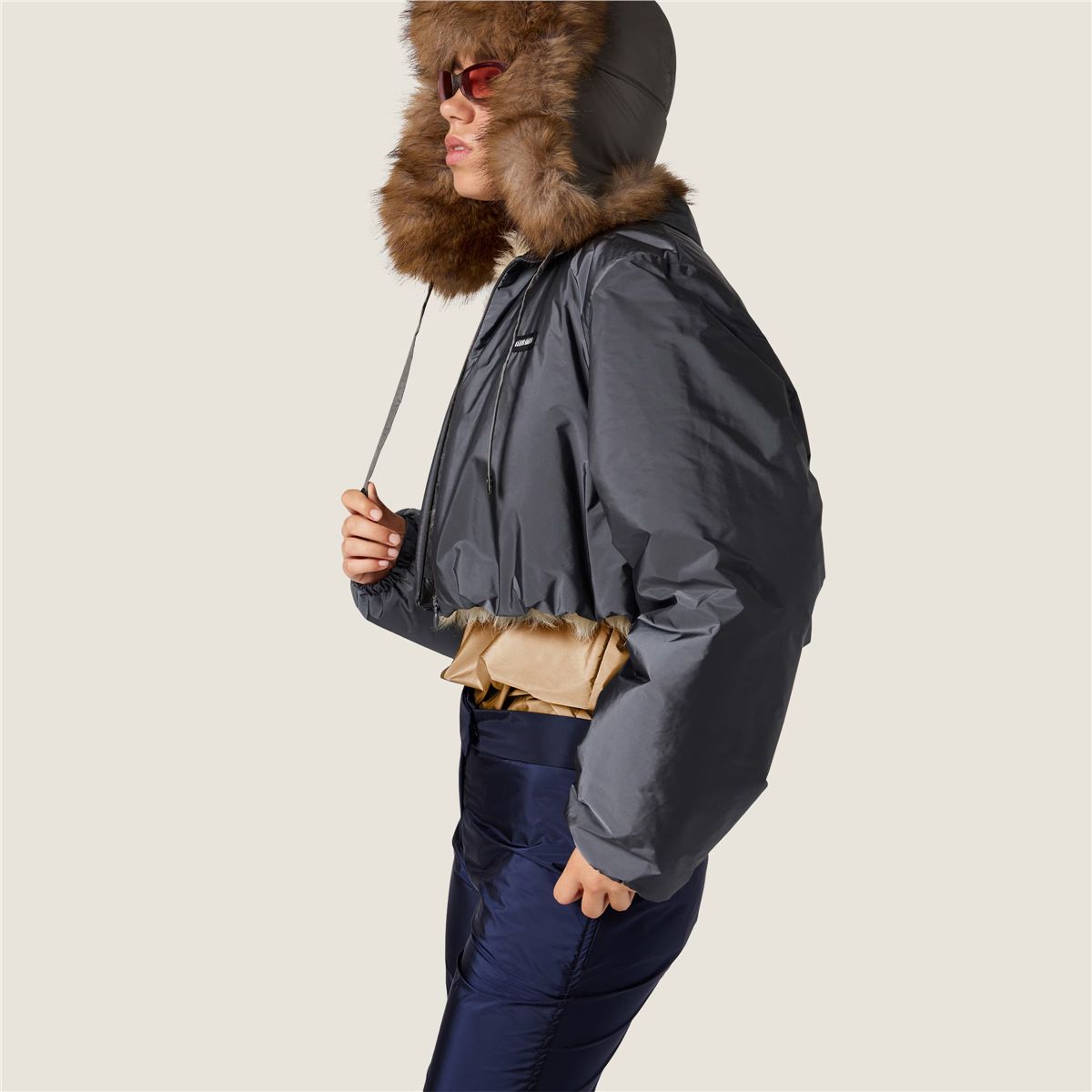 Technical fabric and shearling blouson jacket-MIU MIU-Verso