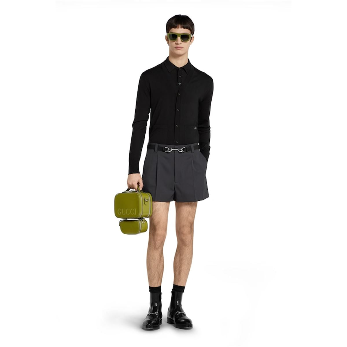 FINE WOOL KNIT POLO TOP WITH INTARSIA - GUCCI - Verso