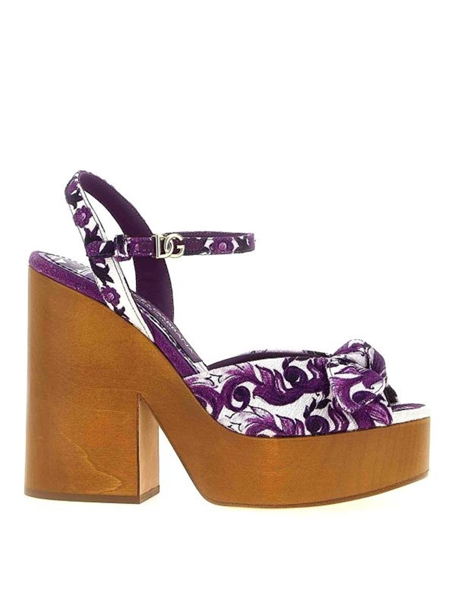Majolica-print wedge sandal
