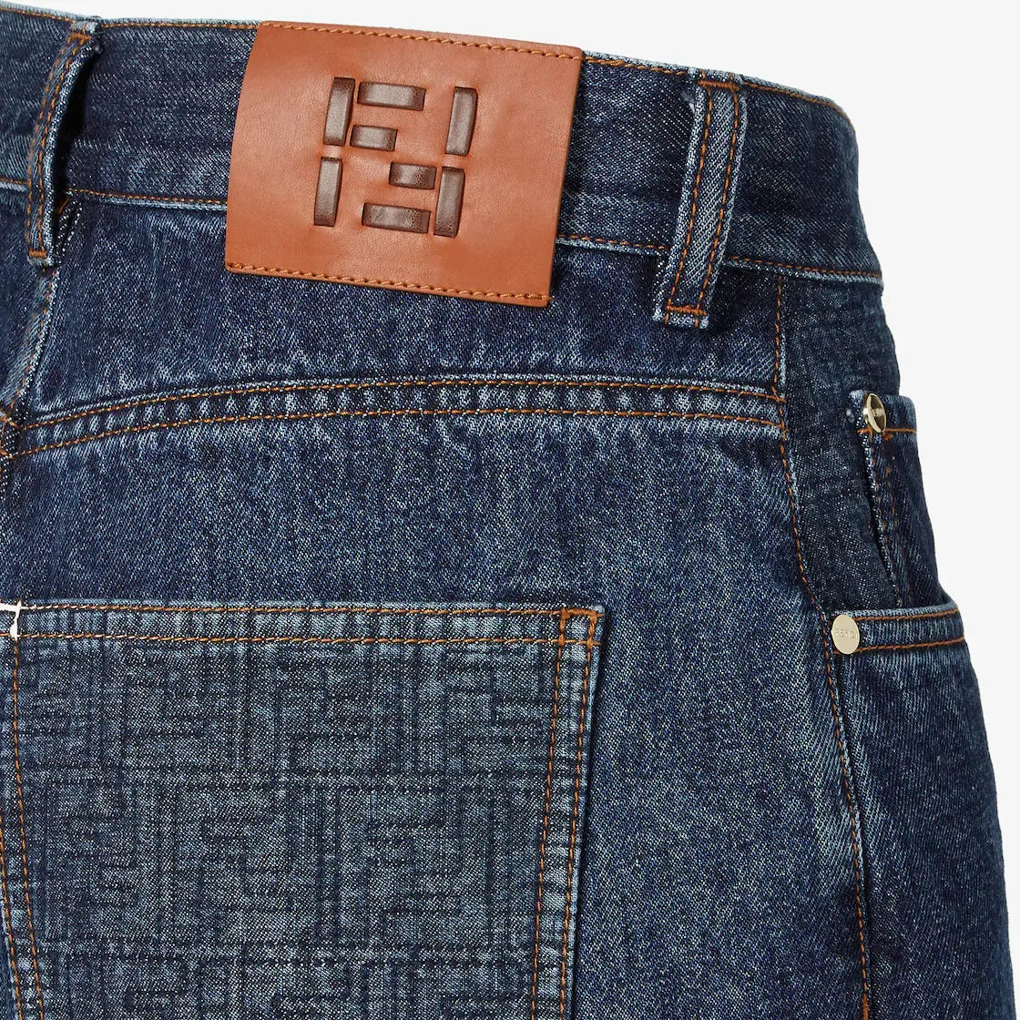 Dark blue denim shorts-FENDI-Verso