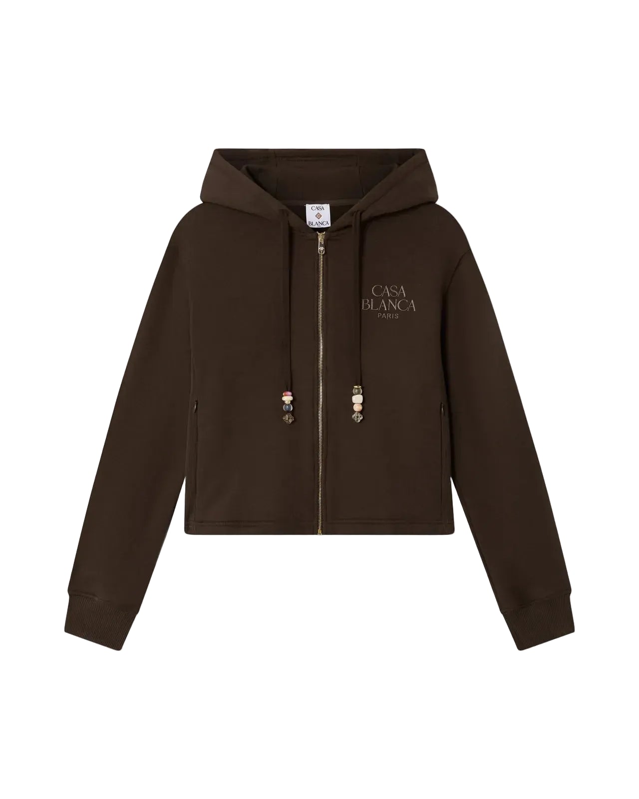 Dark Brown Cropped Zip‑Up Hooded Sweatshirt