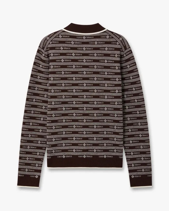 Dark brown knit logo long sleeve polo shirt-CASABLANCA-Verso