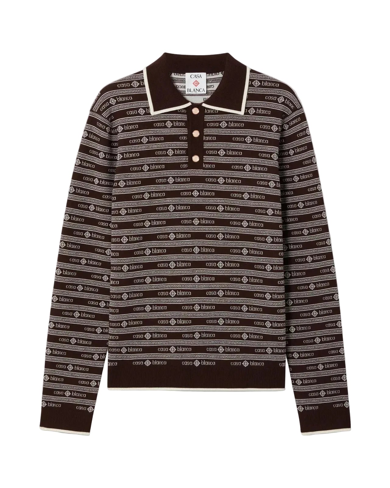 Dark brown knit logo long sleeve polo shirt-CASABLANCA-310417-S-Verso