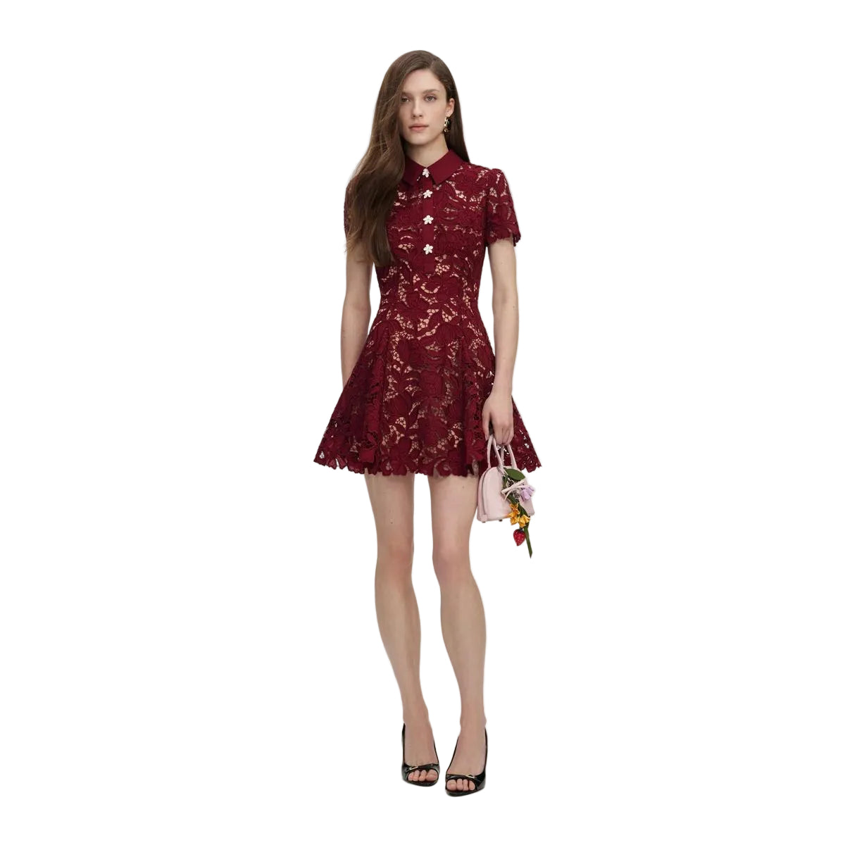 Burgundy Lace Mini Dress