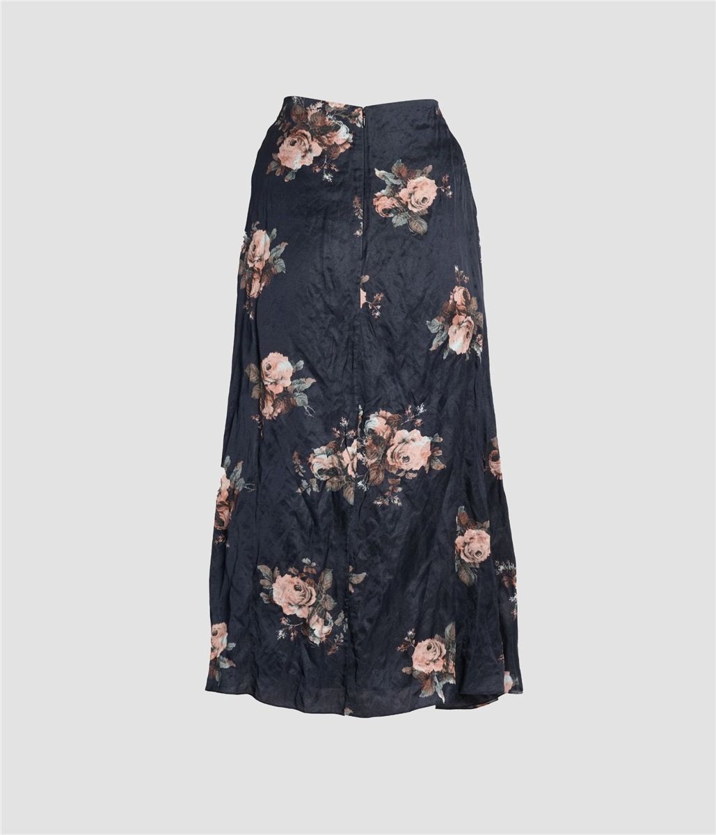 Floral crushed satin draped midi skirt-ERDEM-Verso
