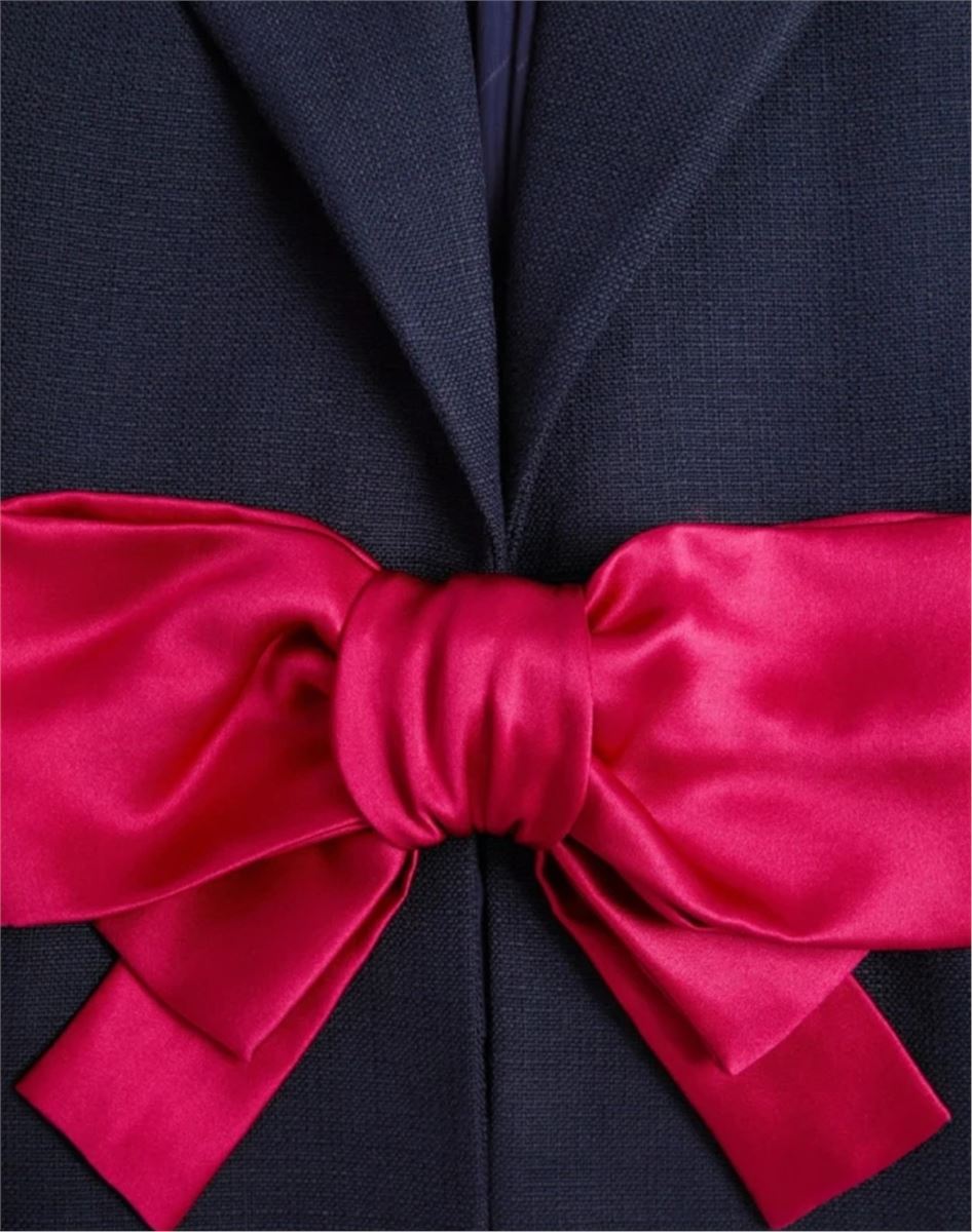 SHORT NAVY BLUE VISCOSE JACKET WITH A DOUBLE DUCHESS RED BOW - VALENTINO - Verso