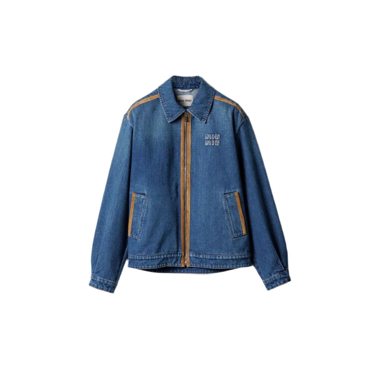 DENIM AND LEATHER BLOUSON JACKET-MIU MIU-Verso