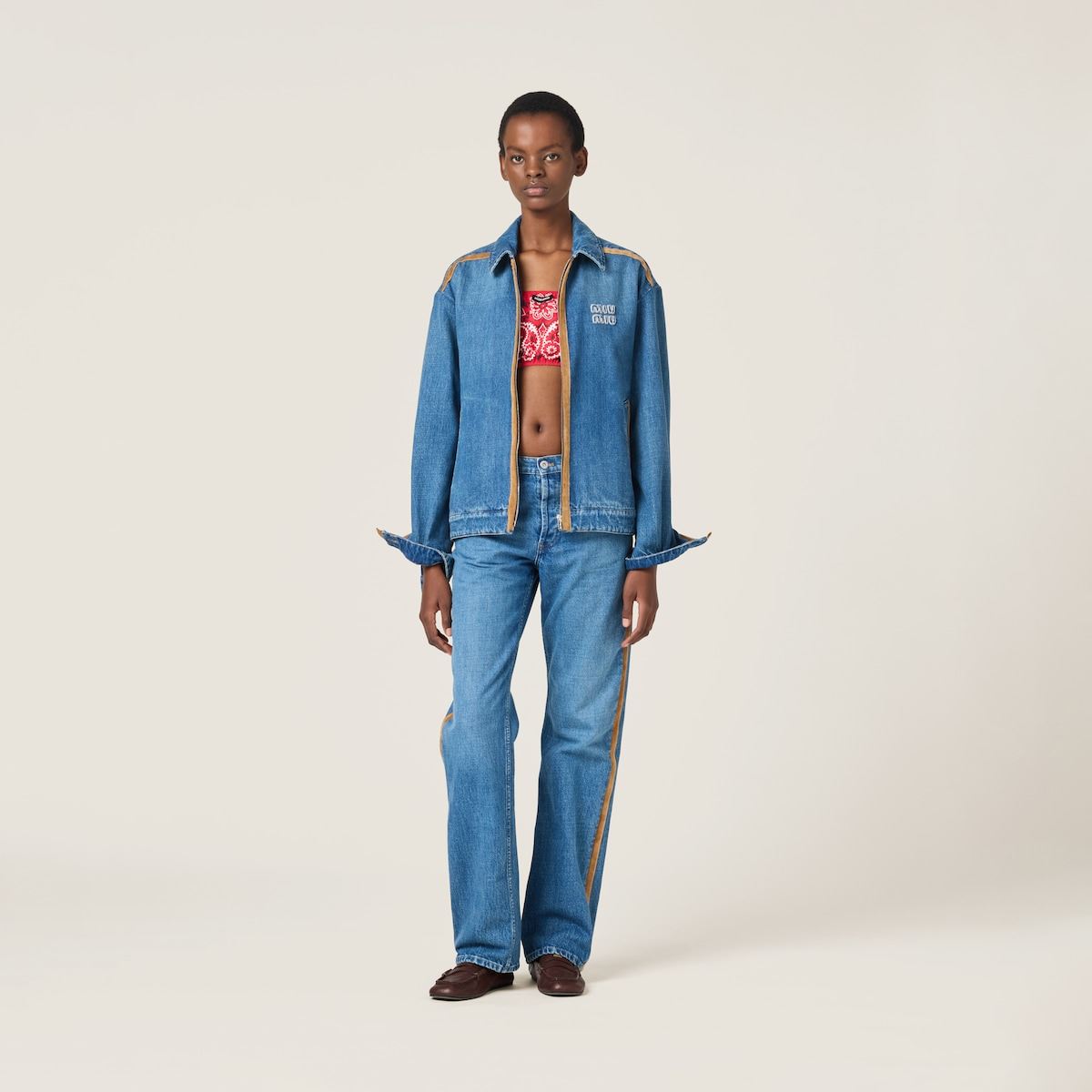 DENIM AND LEATHER JEANS-MIU MIU-Verso