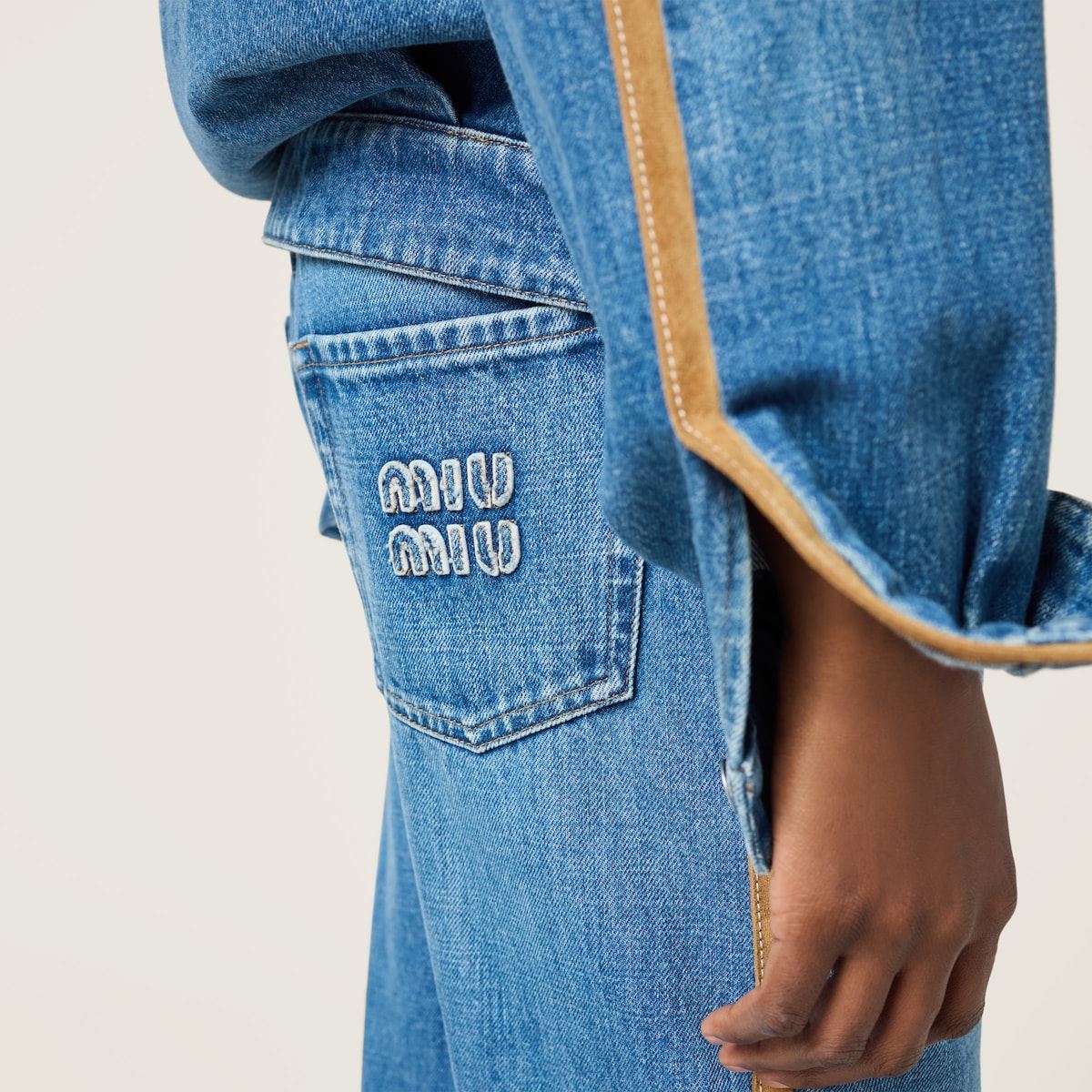 DENIM AND LEATHER JEANS-MIU MIU-Verso