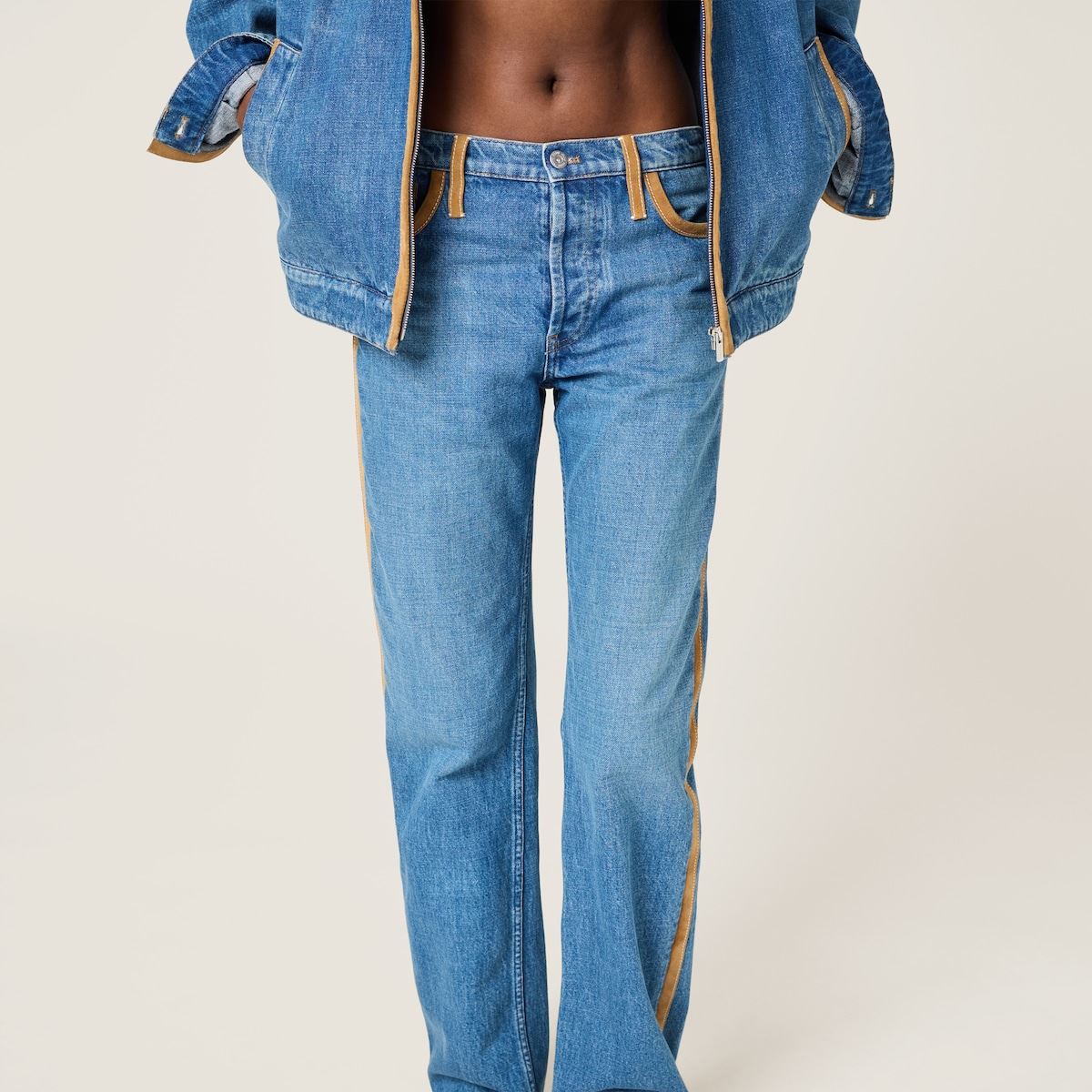 DENIM AND LEATHER JEANS-MIU MIU-Verso