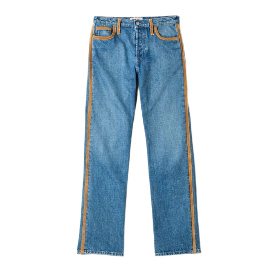 DENIM AND LEATHER JEANS-MIU MIU-Verso