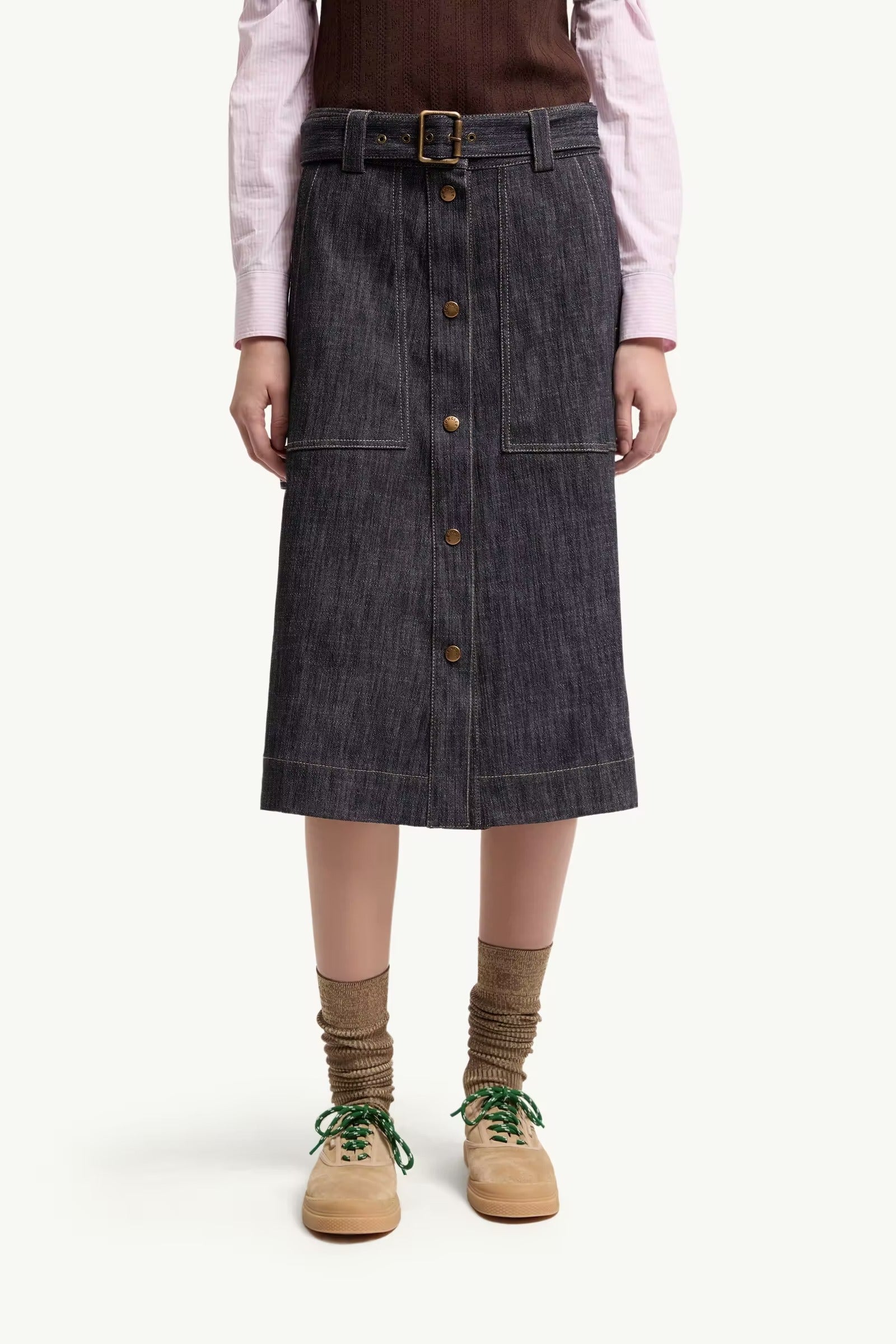 Denim Knee-Length Skirt-MONCLER-Verso