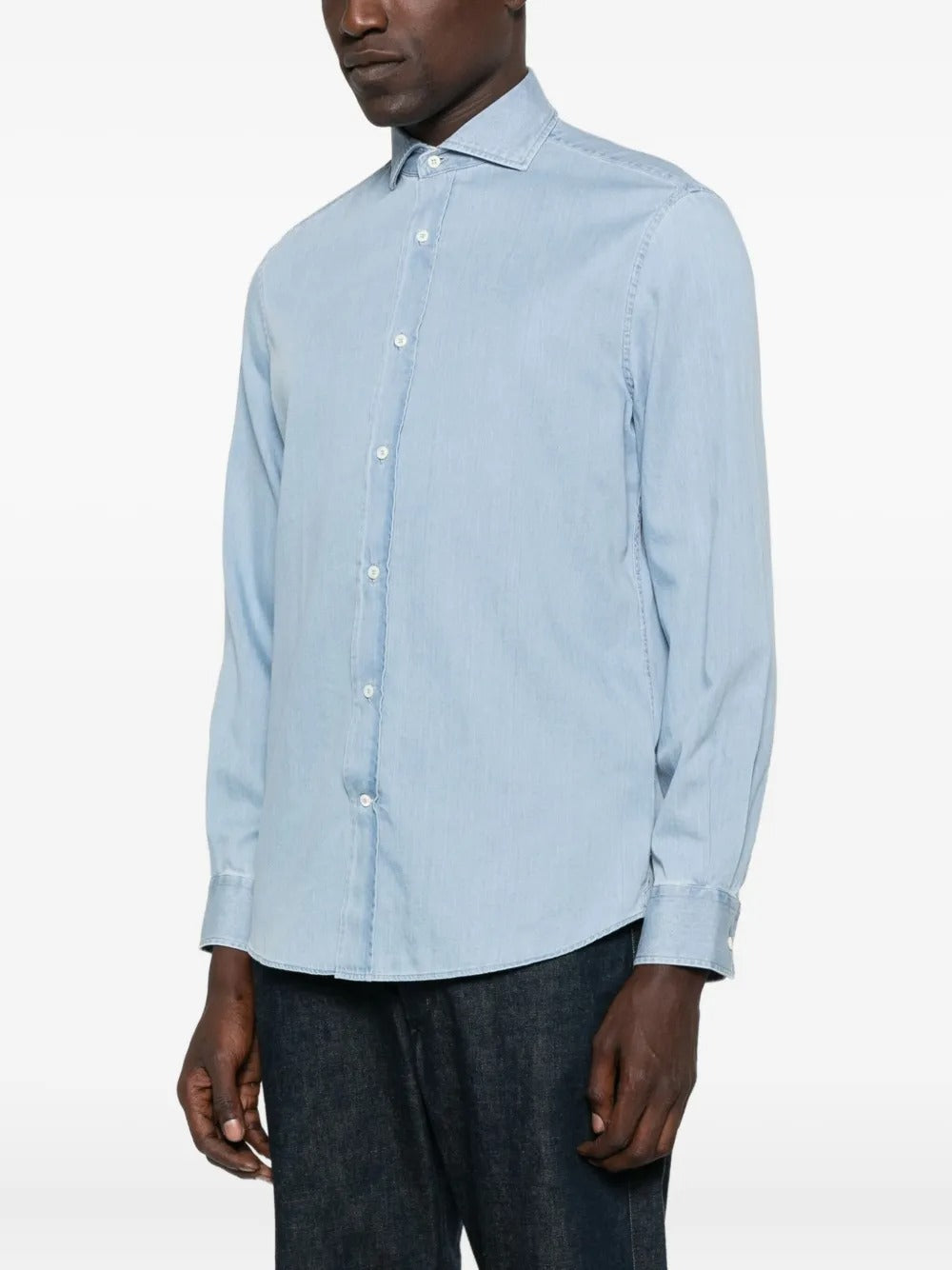 Denim Long-Sleeved Shirt-BRUNELLO CUCINELLI-Verso