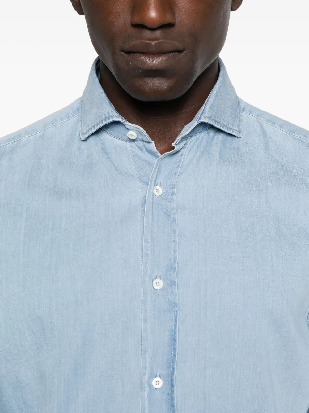 Denim Long-Sleeved Shirt-BRUNELLO CUCINELLI-Verso