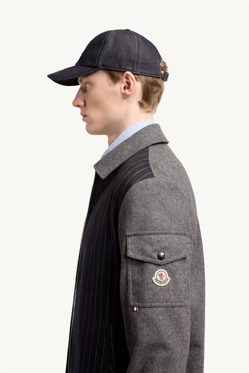 Herringbone wool blend zip-up shirt-MONCLER-Verso
