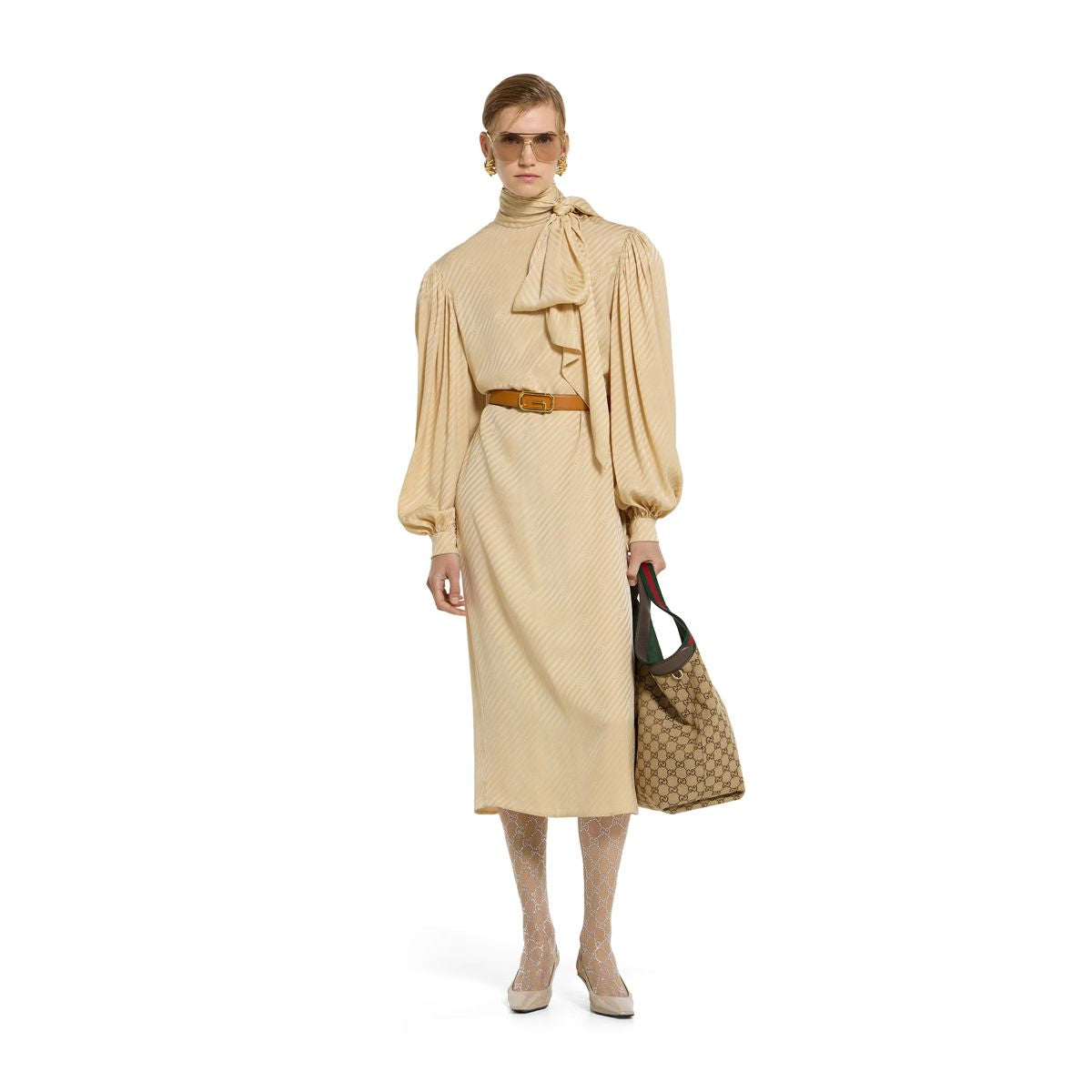 Diagonal GG Silk Jacquard Dress-GUCCI-Verso