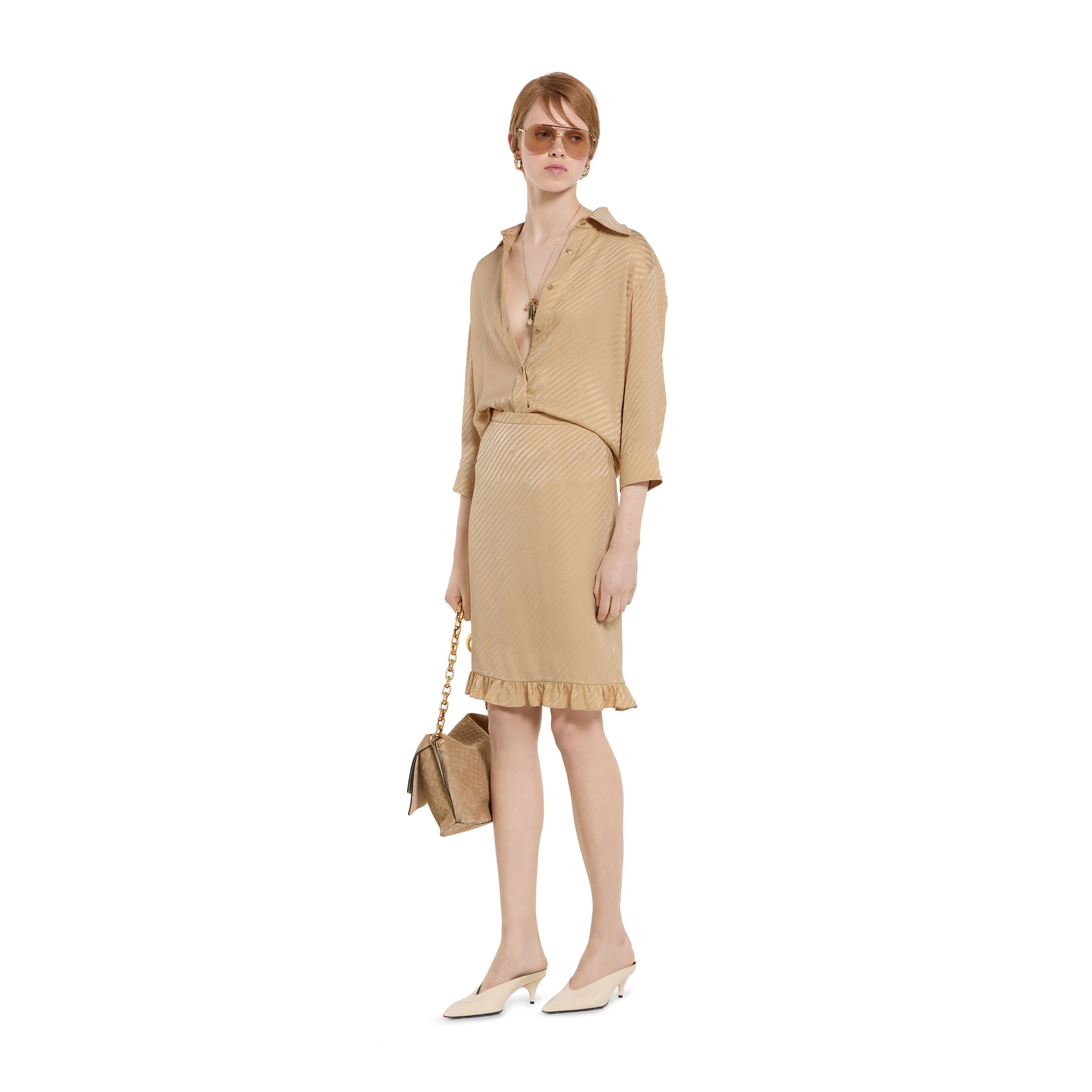 Diagonal GG silk jacquard shirt-GUCCI-Verso