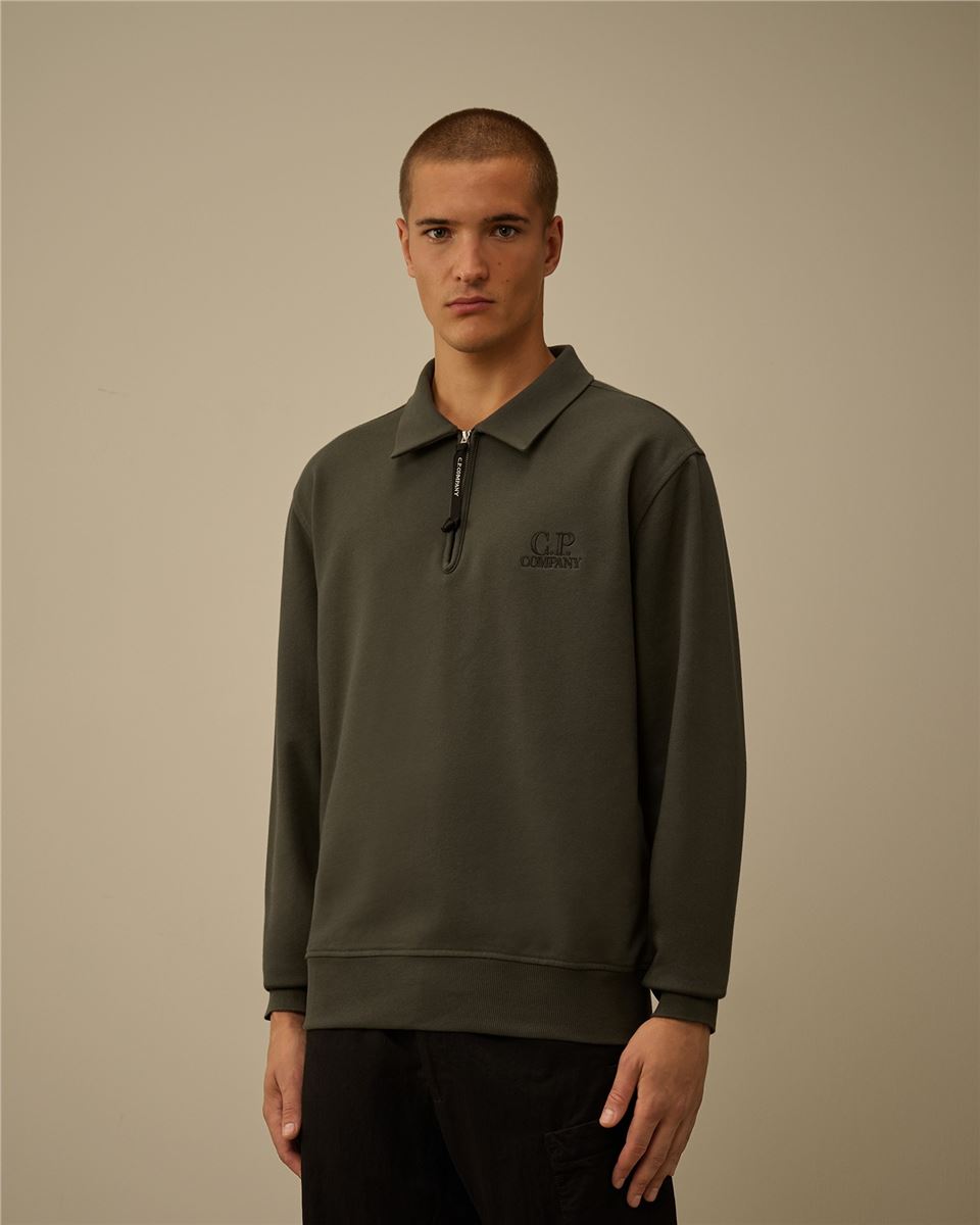 Diagonal raised fleece half zip sweatshirt-CP COMPANY-Verso