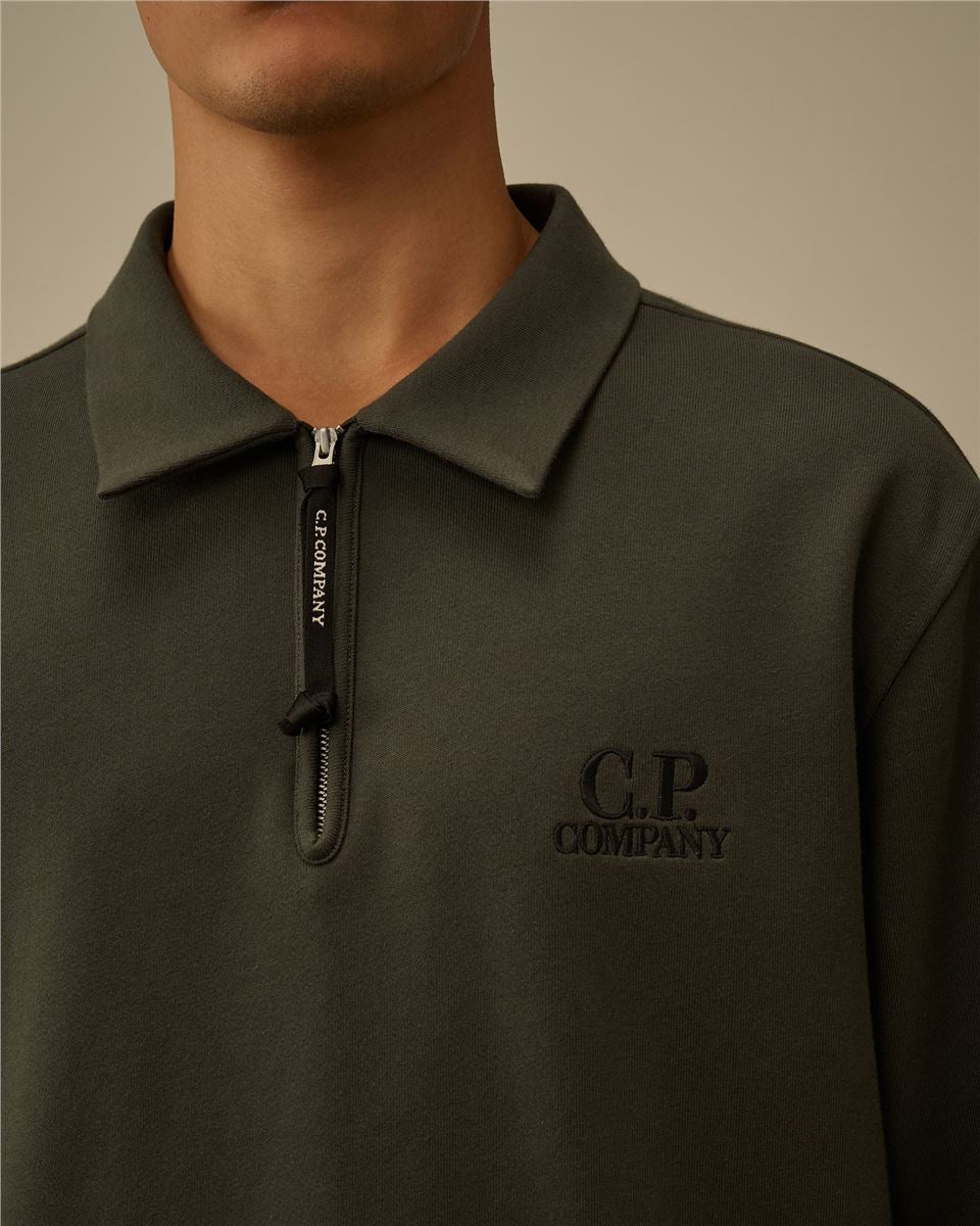 Diagonal raised fleece half zip sweatshirt-CP COMPANY-Verso