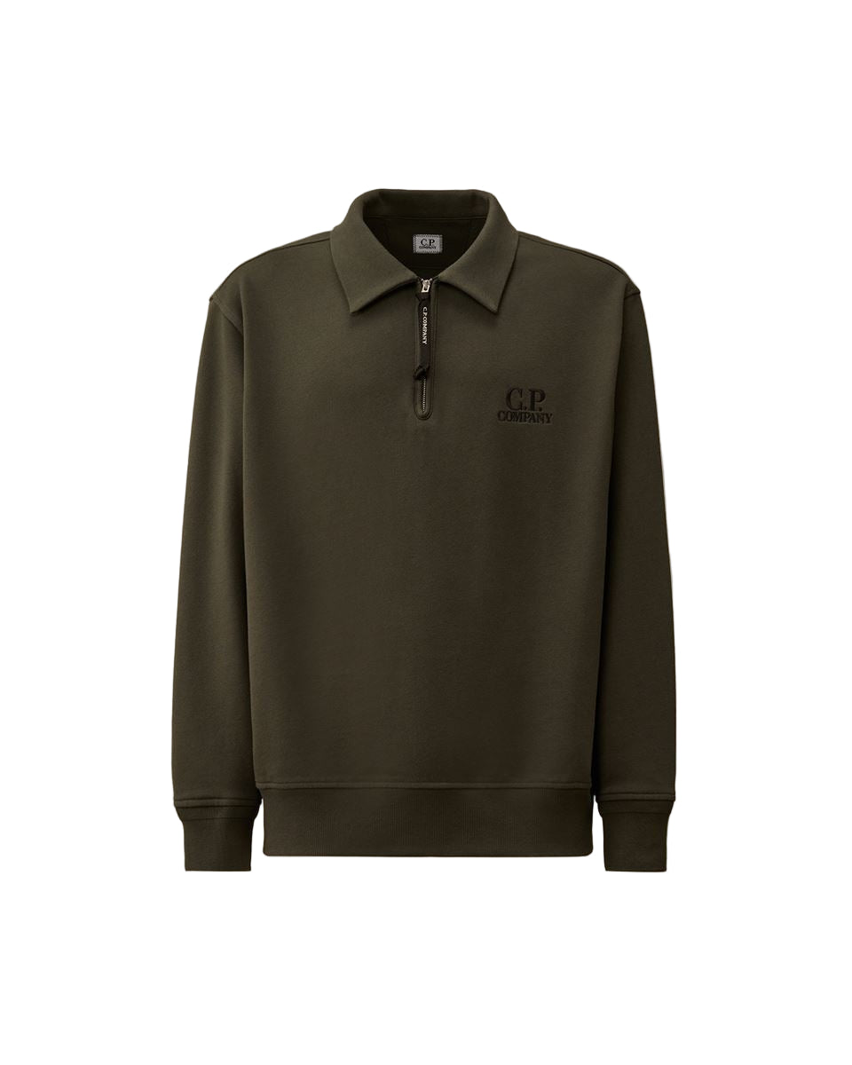 Diagonal raised fleece half zip sweatshirt-CP COMPANY-Verso